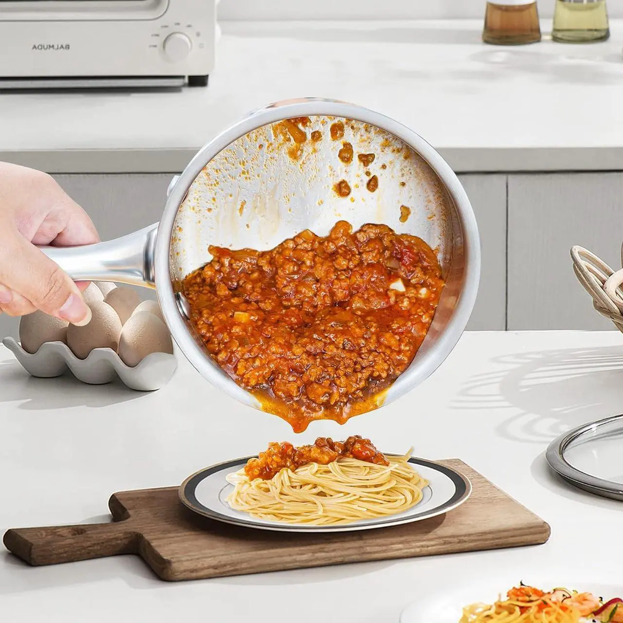 Alt view image 3 of 7 - DELUXE Sauce Pan with Lid, 1 Quart Stainless Steel Saucepan with Stay-Cool Handle, Multipurpose Cooking Pot for Sauces Pasta, Suitable Induction/Electric Gas Cooktops, Dishwasher Oven Safe