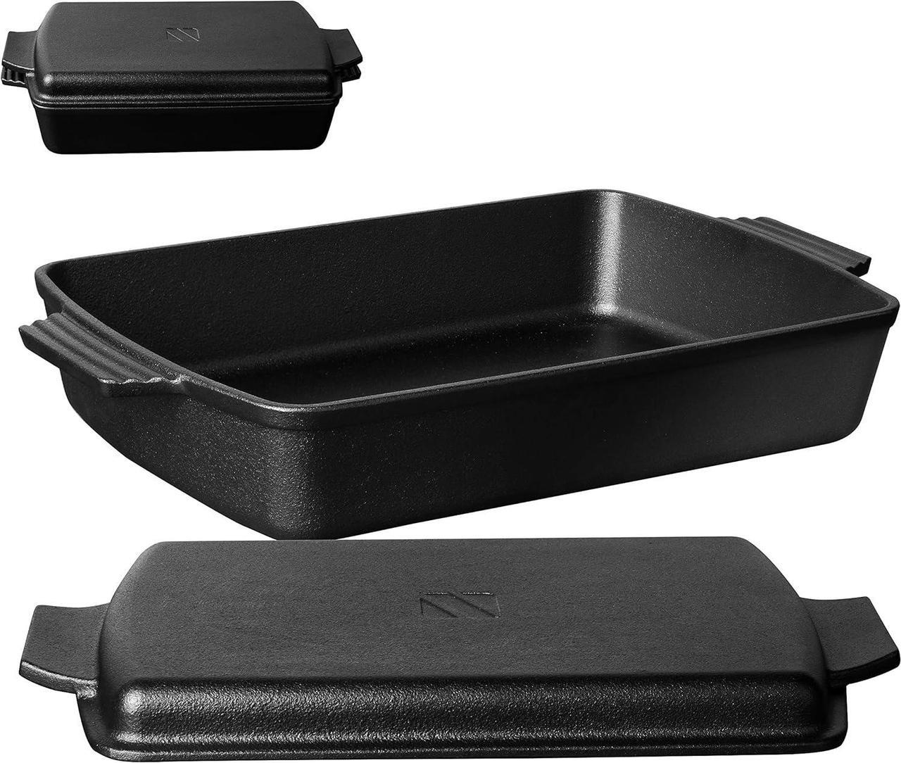 Main image of 2-In-1 Pre Seasoned Cast Iron Dutch Oven With Skillet Lid,Casserole Dish,Rectangular Baking Pan,Griddle Pot Set, 6QT, 9"x13"