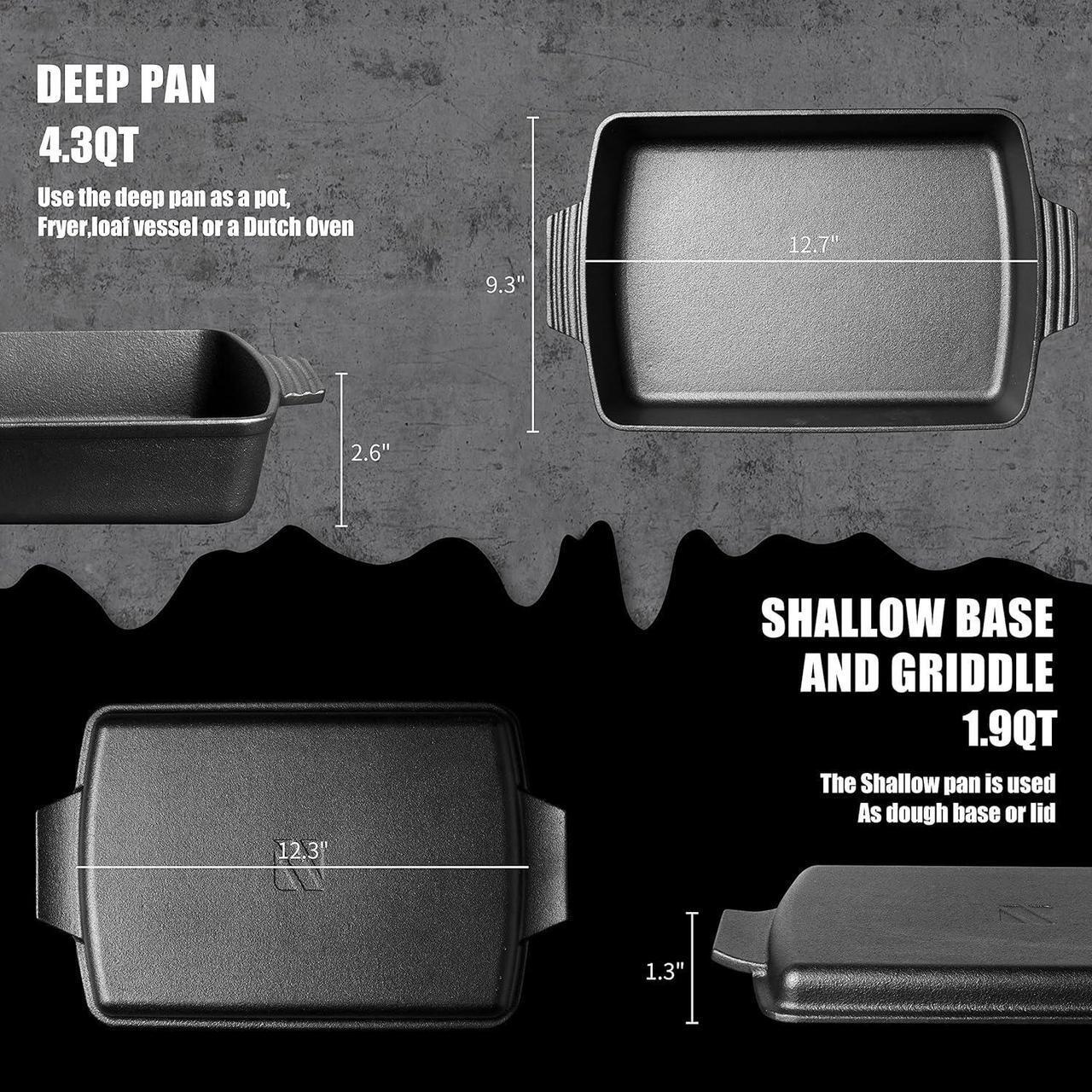 Alt view image 5 of 6 - 2-In-1 Pre Seasoned Cast Iron Dutch Oven With Skillet Lid,Casserole Dish,Rectangular Baking Pan,Griddle Pot Set, 6QT, 9"x13"