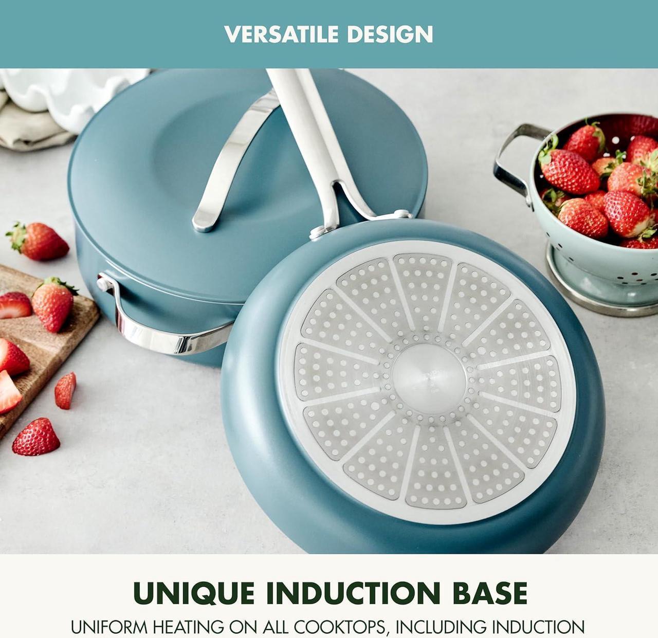 Alt view image 6 of 7 - GreenPan Nova 10 Frying Pan Skillet and 4.37QT Sauté Pan with Lid, Oprahs Favorite Things 2024, PFAS-Free Ceramic Nonstick, Induction Suitable, Sear, Fry, Broil, Dishwasher & Oven Safe, Deep Teal