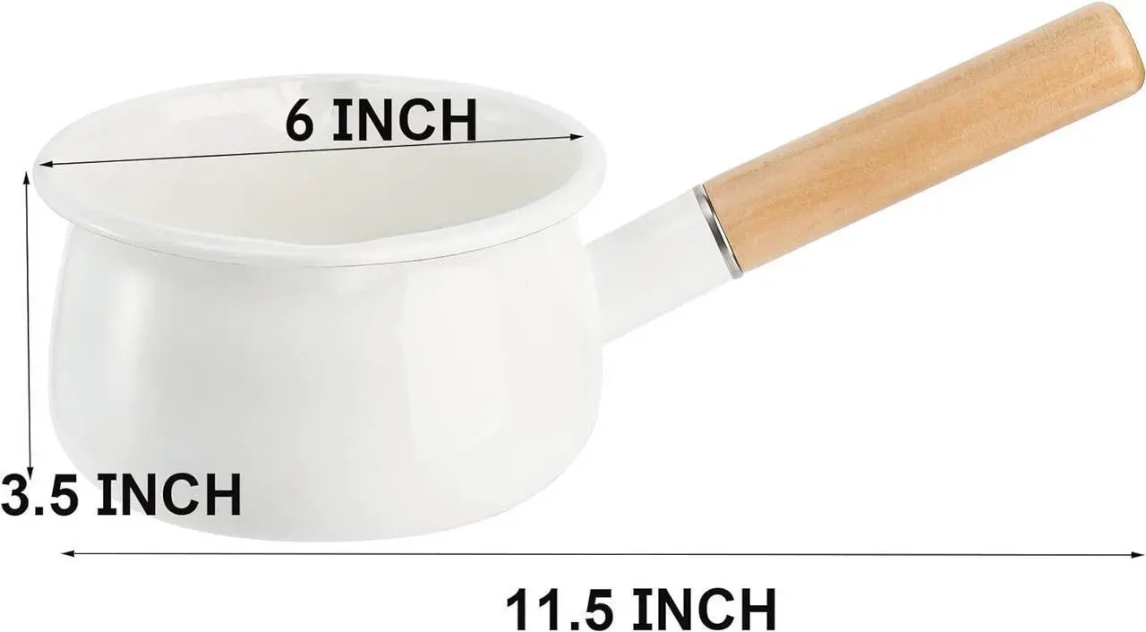Alt view image 6 of 7 - Jucoan 1 Quart Enamel Milk Pan with Dual Pour Spout, Small Enamel on Steel Saucepan Milk Pot Butter Warmer with Wooden Handle, Stove Top Soup Pot Simmer Pot for Home Kitchen Cooking Heating Boiling