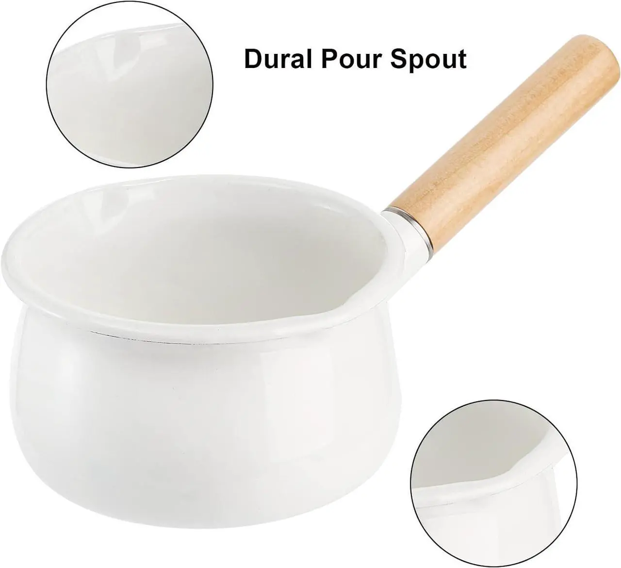 Alt view image 7 of 7 - Jucoan 1 Quart Enamel Milk Pan with Dual Pour Spout, Small Enamel on Steel Saucepan Milk Pot Butter Warmer with Wooden Handle, Stove Top Soup Pot Simmer Pot for Home Kitchen Cooking Heating Boiling