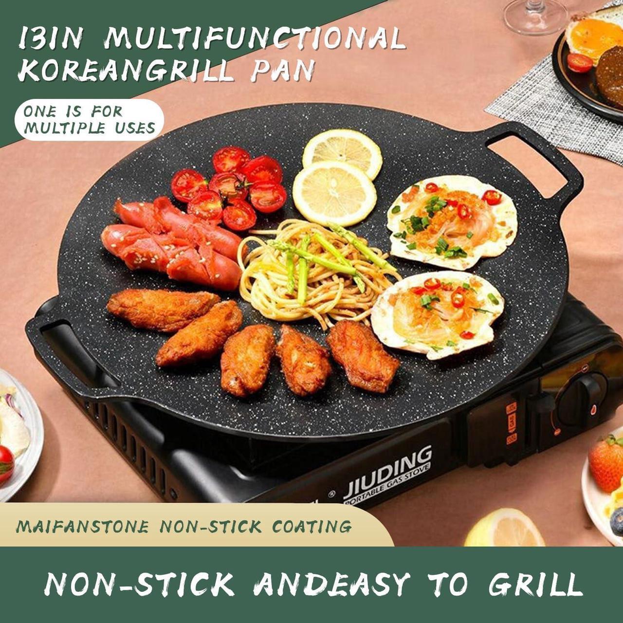 Alt view image 2 of 7 - Korean Grill Pan with 7 Layer Natural Coating, Dontaku 32CM BBQ Griddle with Handle, Non-stick Grill Circular Frying Pan for Meats, Pancakes, Ribs, Home Outdoor Stove, Induction, Electric Cooktop