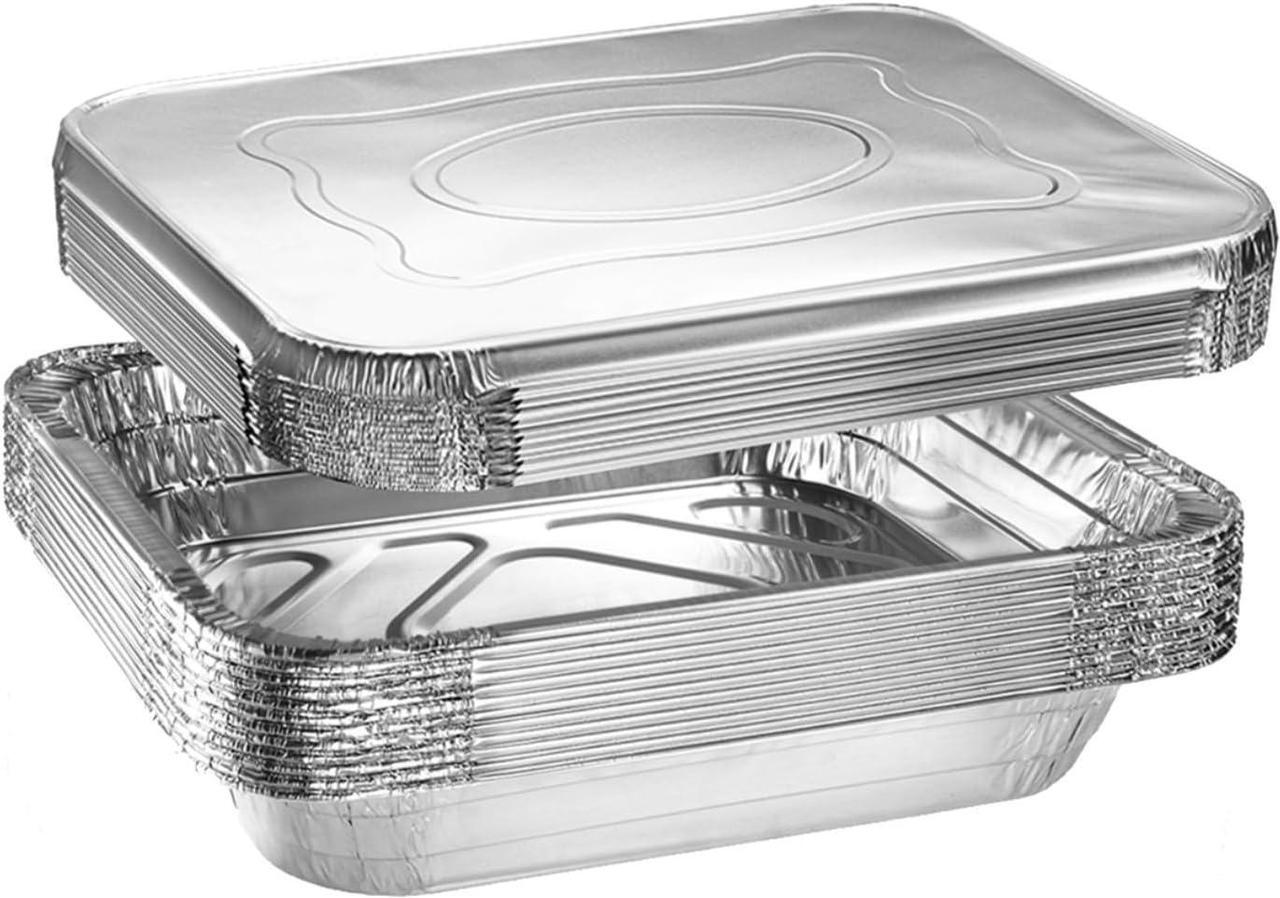 Main image of Aluminum Pans With Lids Disposable 9x13 Baking Foil Pans | Half Size Steam Table Deep Roasting Tin Pan With Covers For Kitchen Cooking, Heating, Prepping & Storing Food 10 Sets