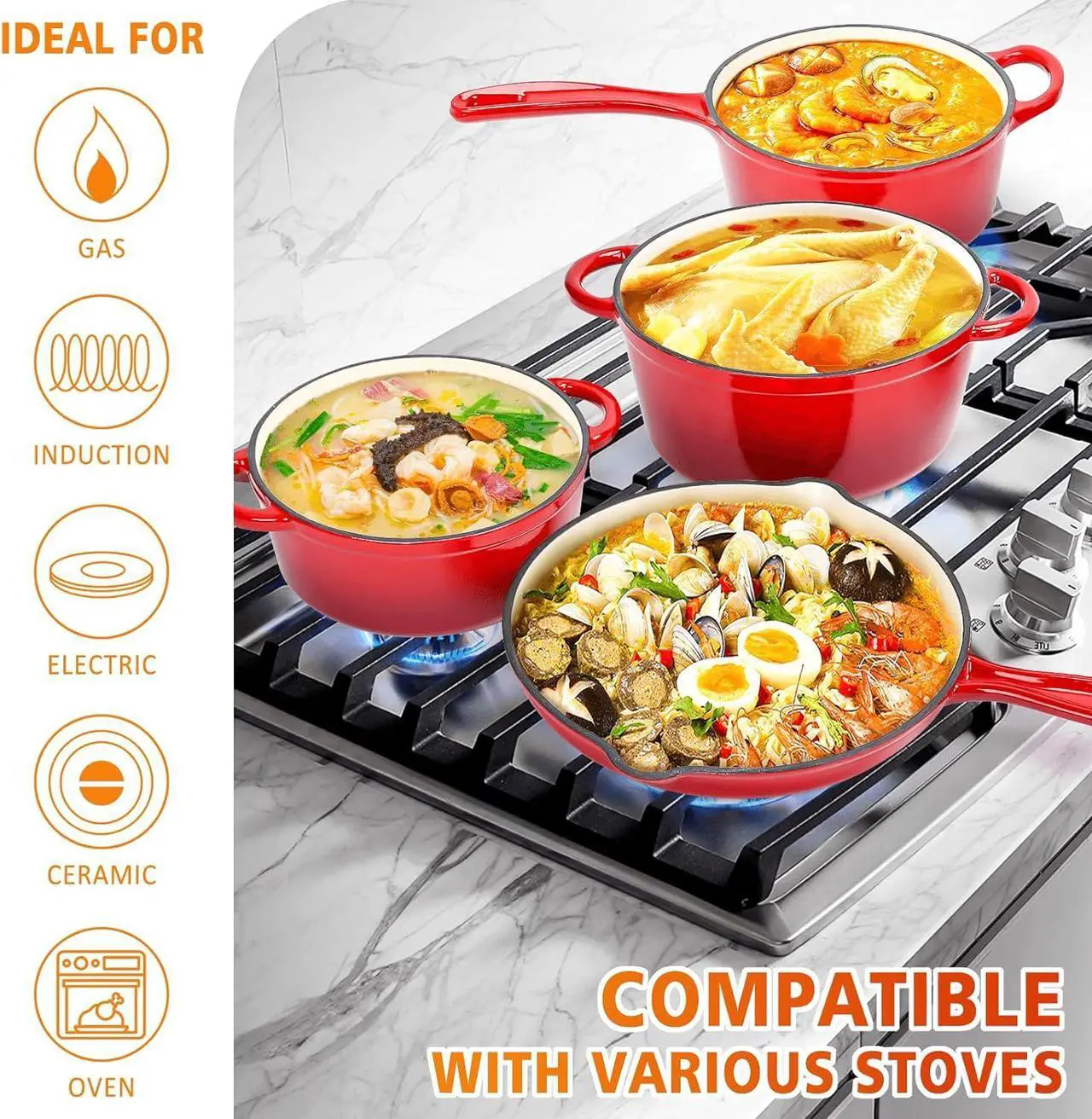 Hisencn Enameled Cast Iron Cookware Set - Thumbnail 3