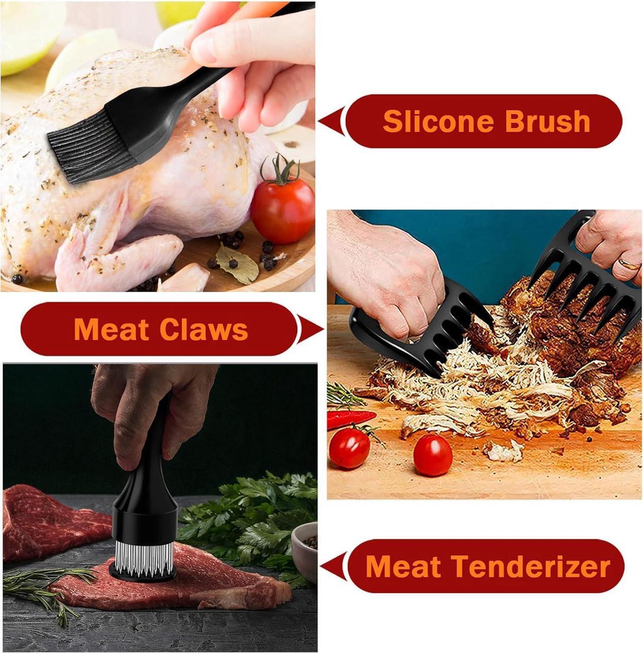 Alt view image 6 of 7 - P&P CHEF Roasting Pan Set (8 PCS), 14 Inch Stainless Steel Turkey Roaster Pan, Flat & V-shaped Roasting Racks & Beer Can Chicken Holder, Meat Claws & Tenderizer, Brush, Healthy & Heavy Duty