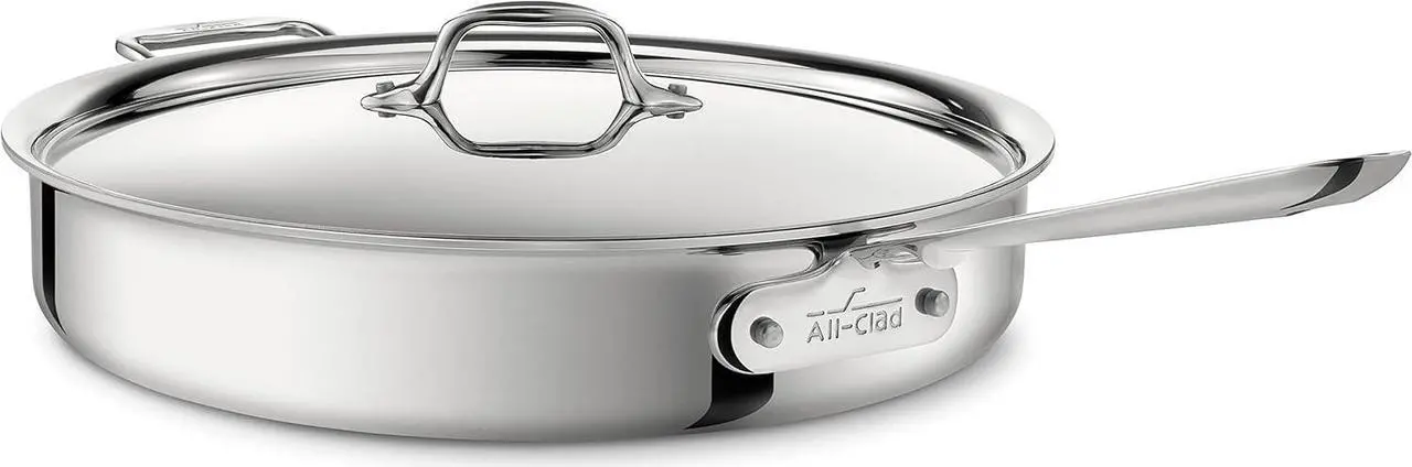 Main image of All-Clad D3 3-Ply Stainless Steel Sauté Pan 6 Quart Induction Oven Broiler Safe 600F Pots and Pans, Cookware Silver