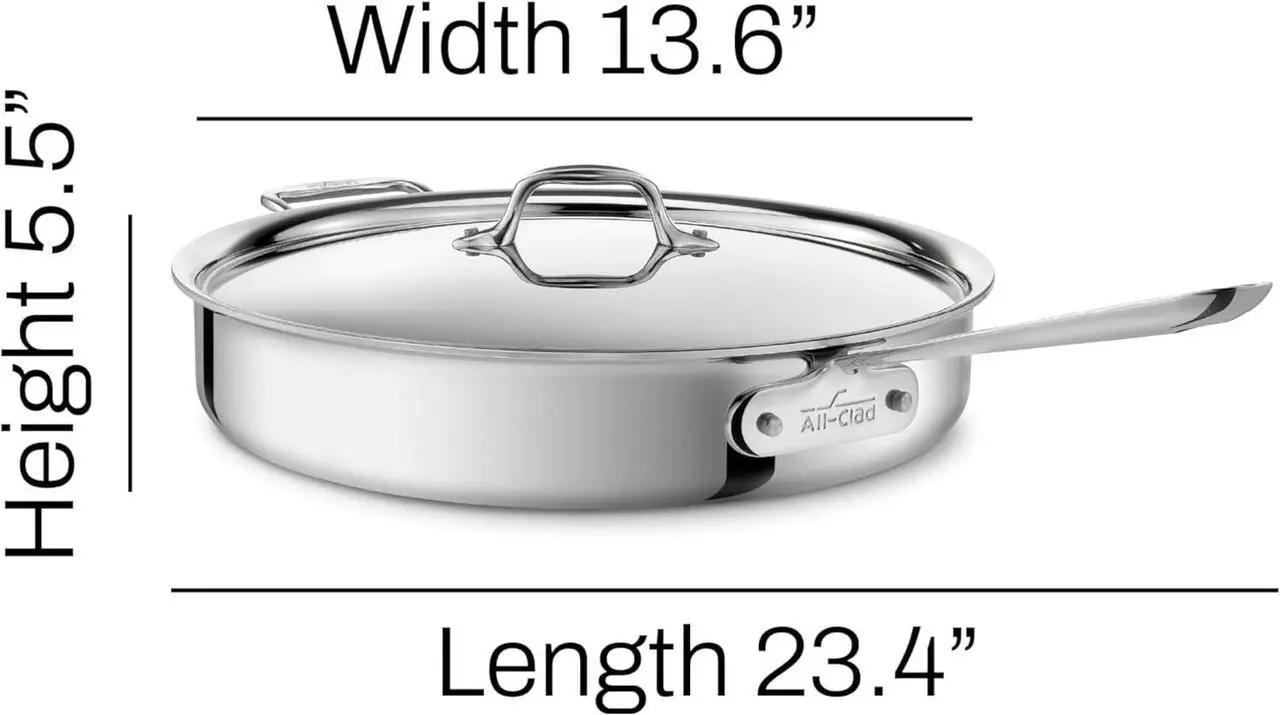 Alt view image 7 of 7 - All-Clad D3 3-Ply Stainless Steel Sauté Pan 6 Quart Induction Oven Broiler Safe 600F Pots and Pans, Cookware Silver