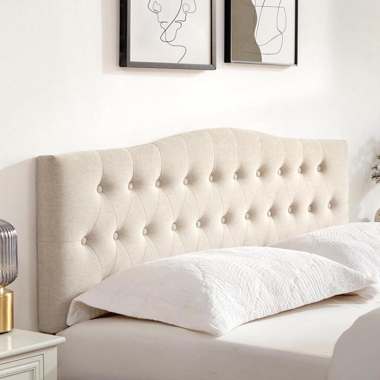 Alt view image 6 of 7 - Tufted Upholstered Headboard Queen Size, Sturdy and Durable Solid Wood Bed headboard, Fabric Headboard Adjustable Height from 37 to 51, Modern Button Diamond Design Head Board, Beige
