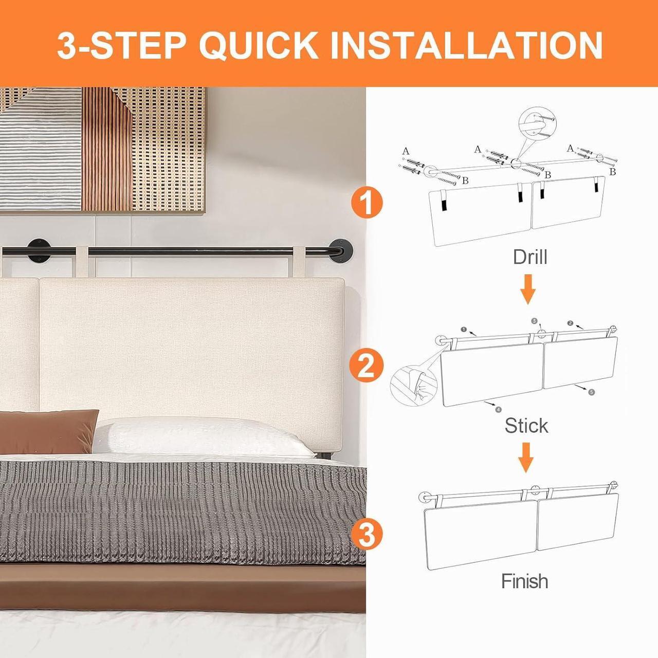 Alt view image 2 of 7 - King Headboard Wall Mounted Headboard King for Bed with Linen Upholstery and Button Tufted Hanging Headboard for Bedroom hanksgiving Day, Christmas for Family(Beige, King)