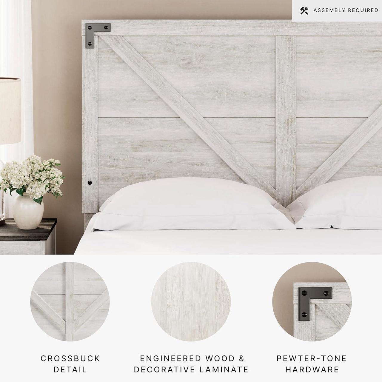 Alt view image 4 of 6 - Signature Design by Ashley Shawburn Modern Farmhouse Headboard, Queen, Whitewash