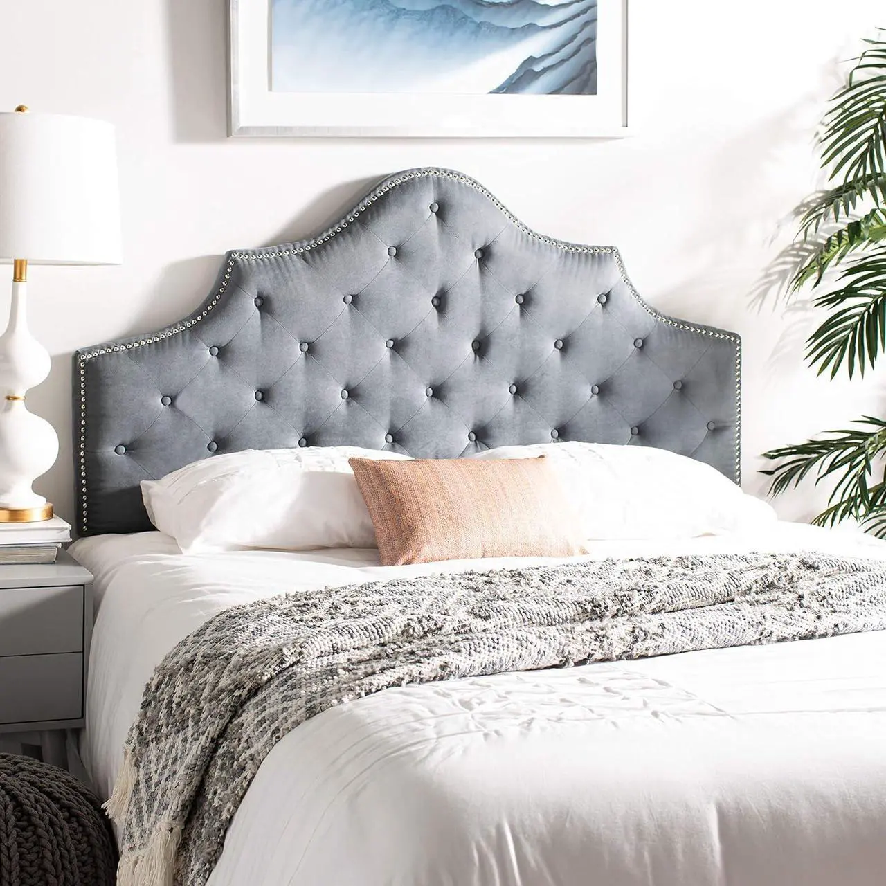 Main image of Safavieh Mercer Collection Arebelle Grey Tufted Headboard (Full)