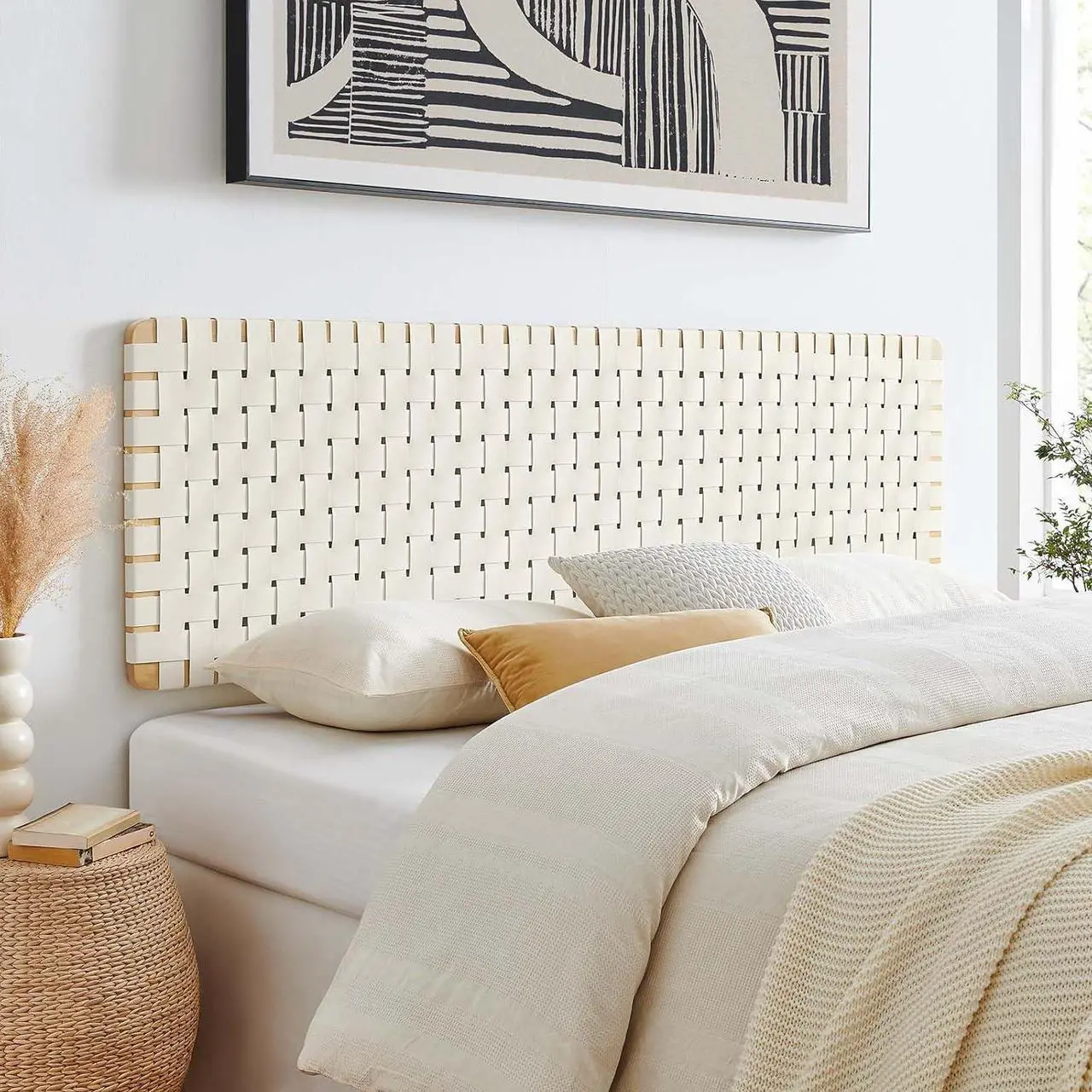 Main image of Modway Sparta Vegan Leather Weave King Headboard in Natural Beige, Faux Leather King Headboard Only with Wall Mount Design for Primary Bedroom or Guest Room