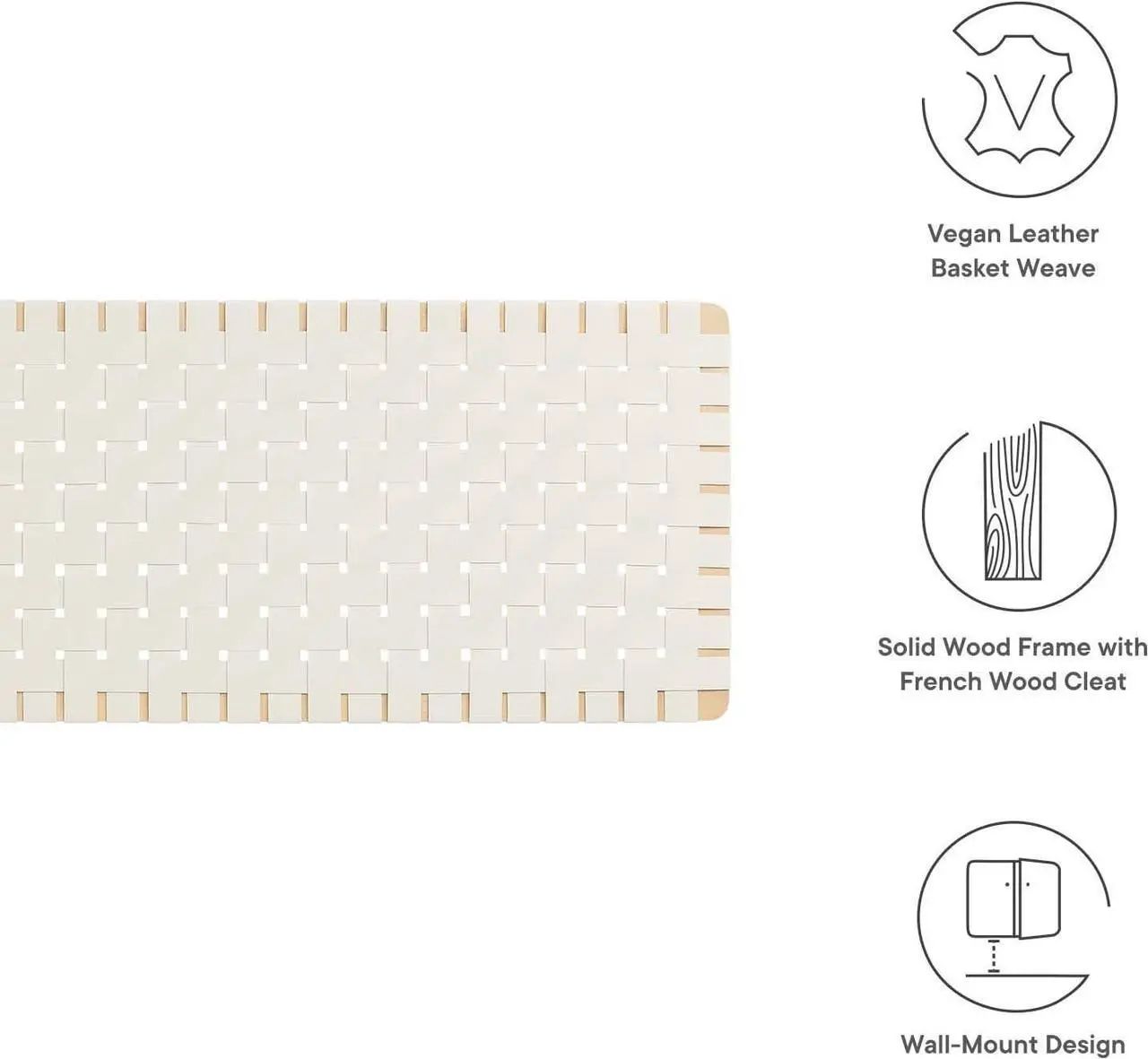 Alt view image 3 of 6 - Modway Sparta Vegan Leather Weave King Headboard in Natural Beige, Faux Leather King Headboard Only with Wall Mount Design for Primary Bedroom or Guest Room