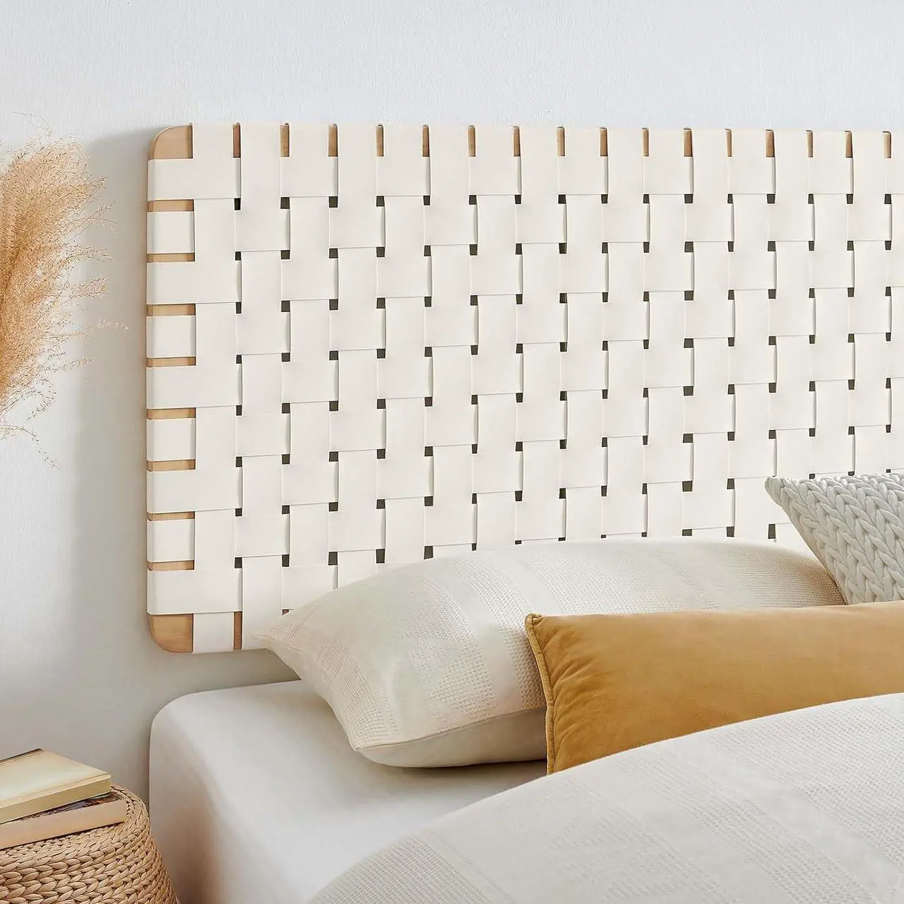Alt view image 5 of 6 - Modway Sparta Vegan Leather Weave King Headboard in Natural Beige, Faux Leather King Headboard Only with Wall Mount Design for Primary Bedroom or Guest Room