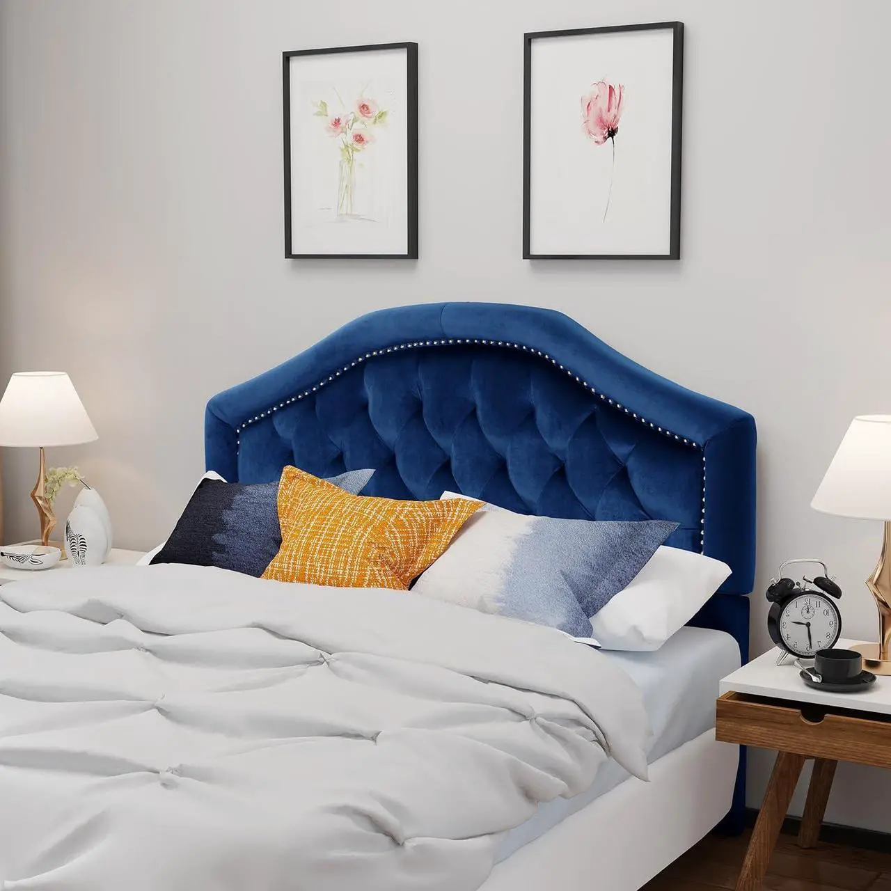 Alt view image 2 of 7 - Christopher Knight Home Killian Velvet Headboard, Queen / Full, Navy Blue / Black
