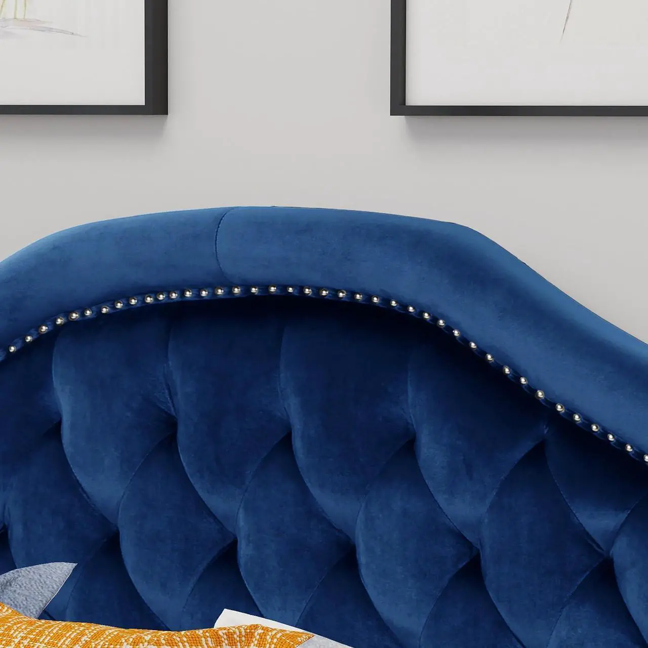 Alt view image 4 of 7 - Christopher Knight Home Killian Velvet Headboard, Queen / Full, Navy Blue / Black