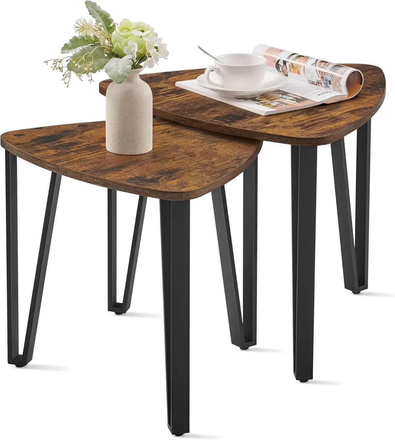 Main image of VASAGLE Nesting Coffee Tables, End Tables Set of 2 for Living Room Bedroom, Industrial Small Stacking Side Tables with Metal Frame for Couch, Rustic Brown and Black ULET013B01