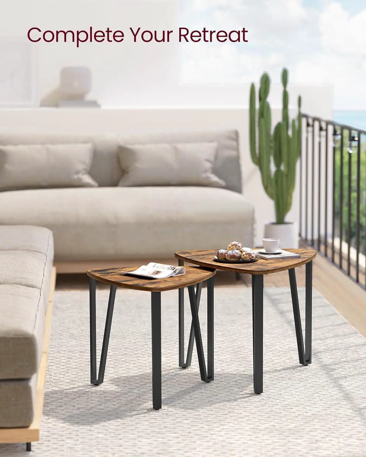 Alt view image 4 of 6 - VASAGLE Nesting Coffee Tables, End Tables Set of 2 for Living Room Bedroom, Industrial Small Stacking Side Tables with Metal Frame for Couch, Rustic Brown and Black ULET013B01