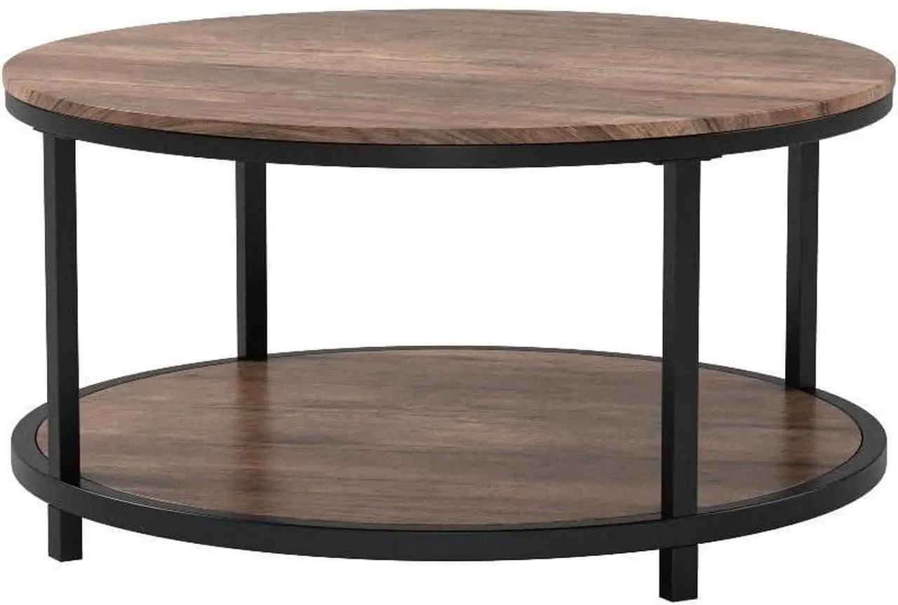 Alt view image 5 of 7 - NSdirect Round Coffee Table,36" Coffee Table for Living Room,2-Tier Rustic Wood Desktop with Storage Shelf Modern Design Home Furniture(Light Walnut)