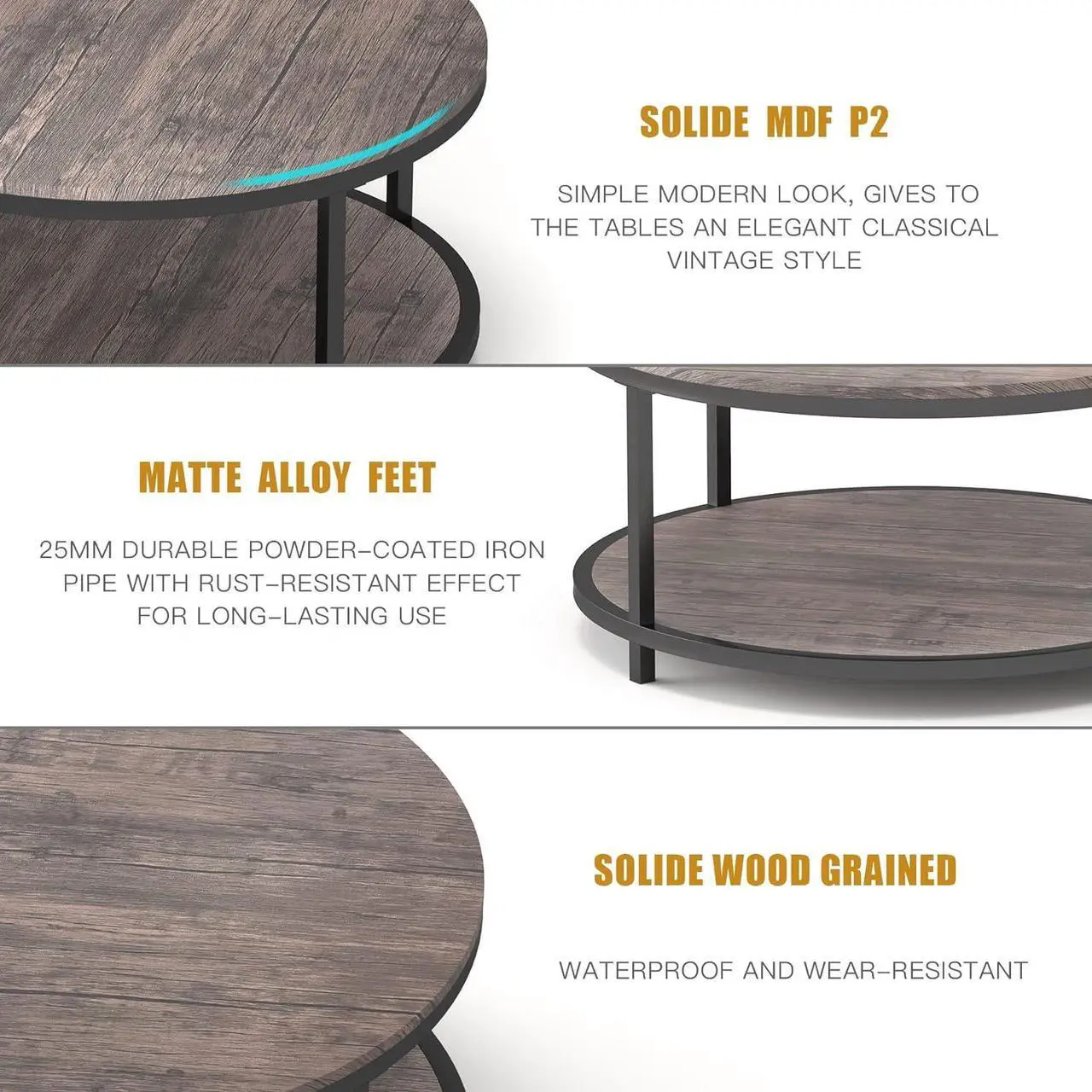 Alt view image 7 of 7 - NSdirect Round Coffee Table,36" Coffee Table for Living Room,2-Tier Rustic Wood Desktop with Storage Shelf Modern Design Home Furniture(Light Walnut)