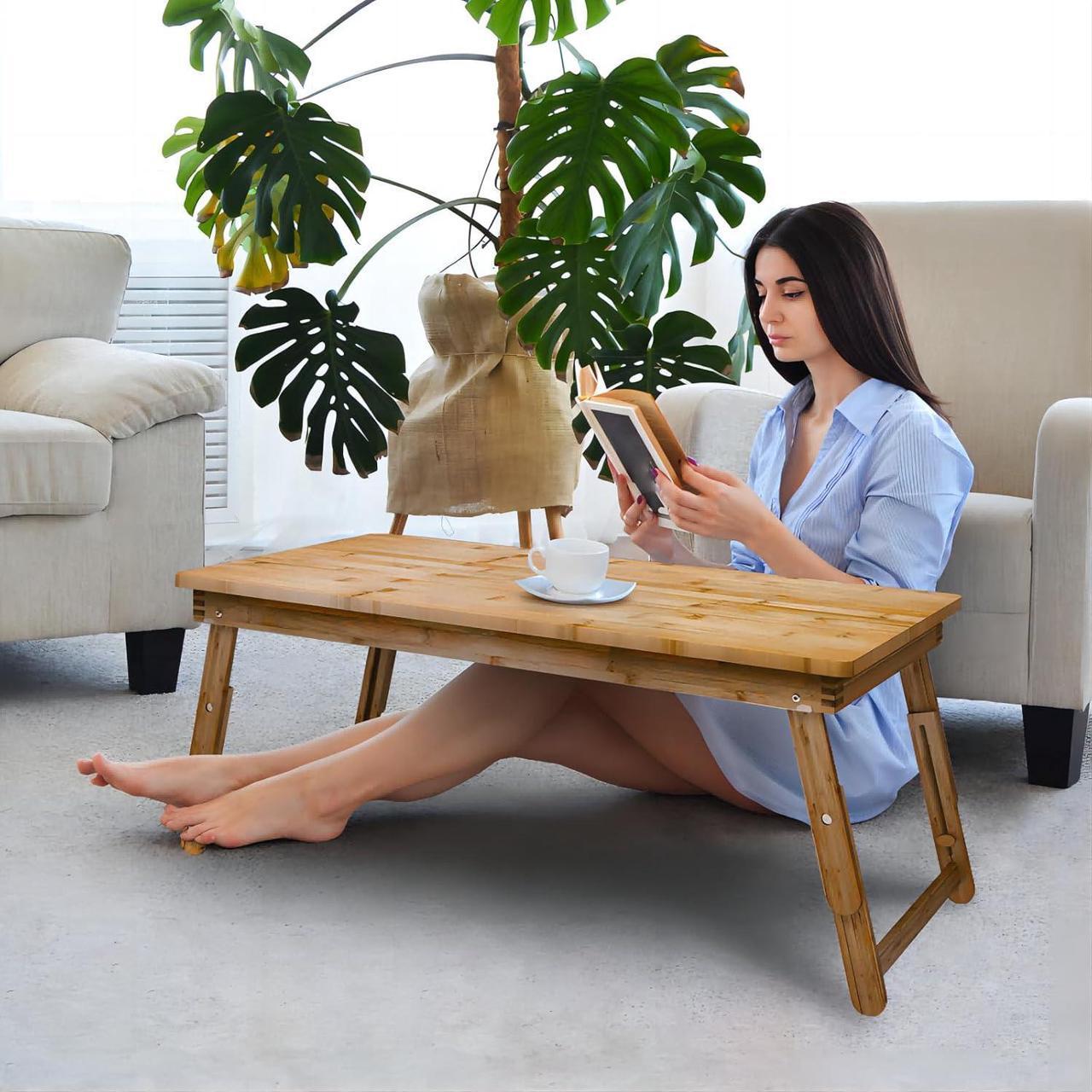 Alt view image 5 of 7 - Bamboo Coffee Table Foldable,Low Floor Table Dining Table Collapsible Oriental Folding Table for Living Room Small Spaces Picnic Table Ground Portable Table,Floor Desk for Adults,33.5x17.7in