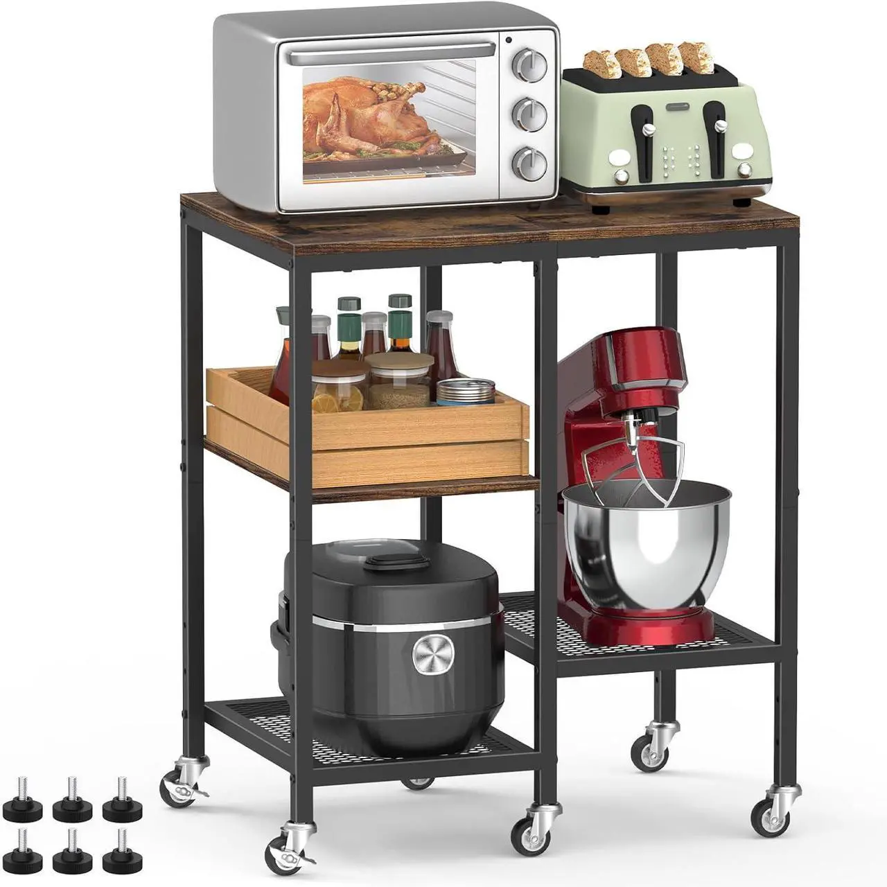Main image of Kitchen Microwave Cart,Microwave Stand with Wheels,Coffee Bar Table Station,4-Tier Rolling Baker's Rack,Small Appliance Storage Shelf,Utility Side Table for Kitchen,Living Room (Rustic Brown)