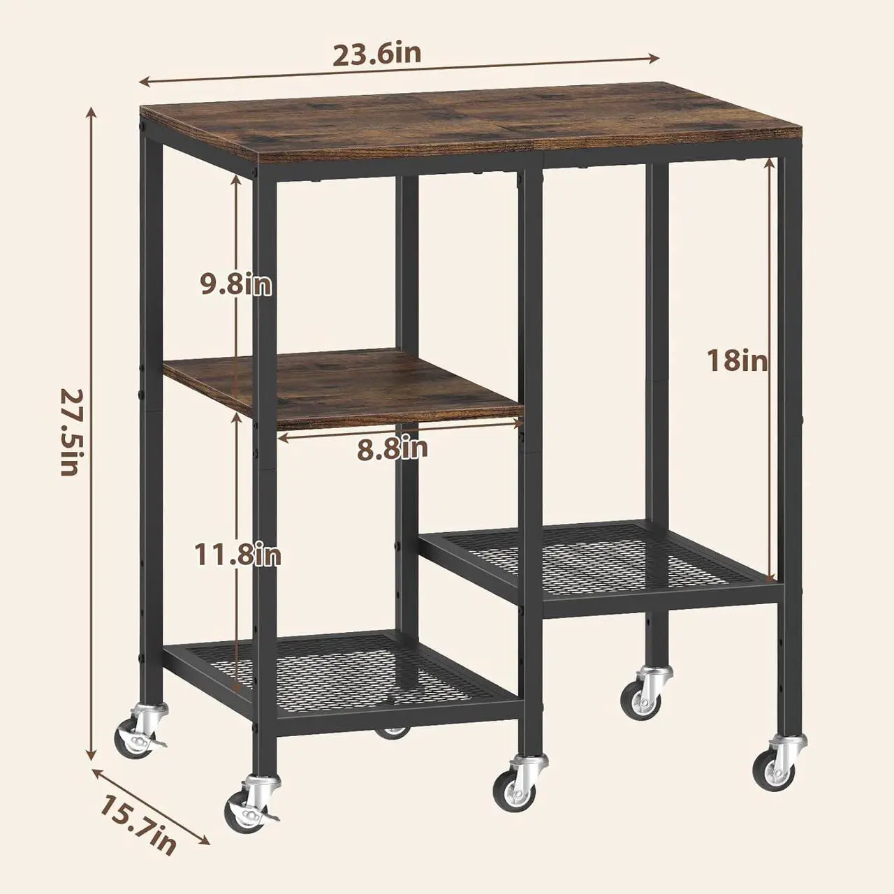 Alt view image 2 of 7 - Kitchen Microwave Cart,Microwave Stand with Wheels,Coffee Bar Table Station,4-Tier Rolling Baker's Rack,Small Appliance Storage Shelf,Utility Side Table for Kitchen,Living Room (Rustic Brown)