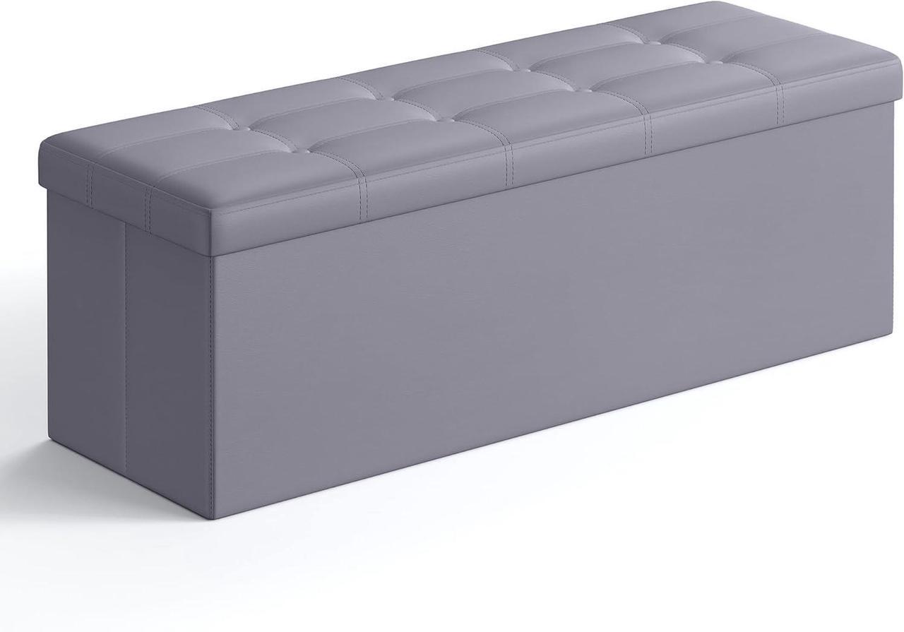Main image of SONGMICS 43 Inches Folding Storage Ottoman Bench, Storage Chest, Footrest, Coffee Table, Padded Seat, Faux Leather, Holds up to 660 lb, Light Gray ULSF70GY, L(15 x 43 x 15 Inches)