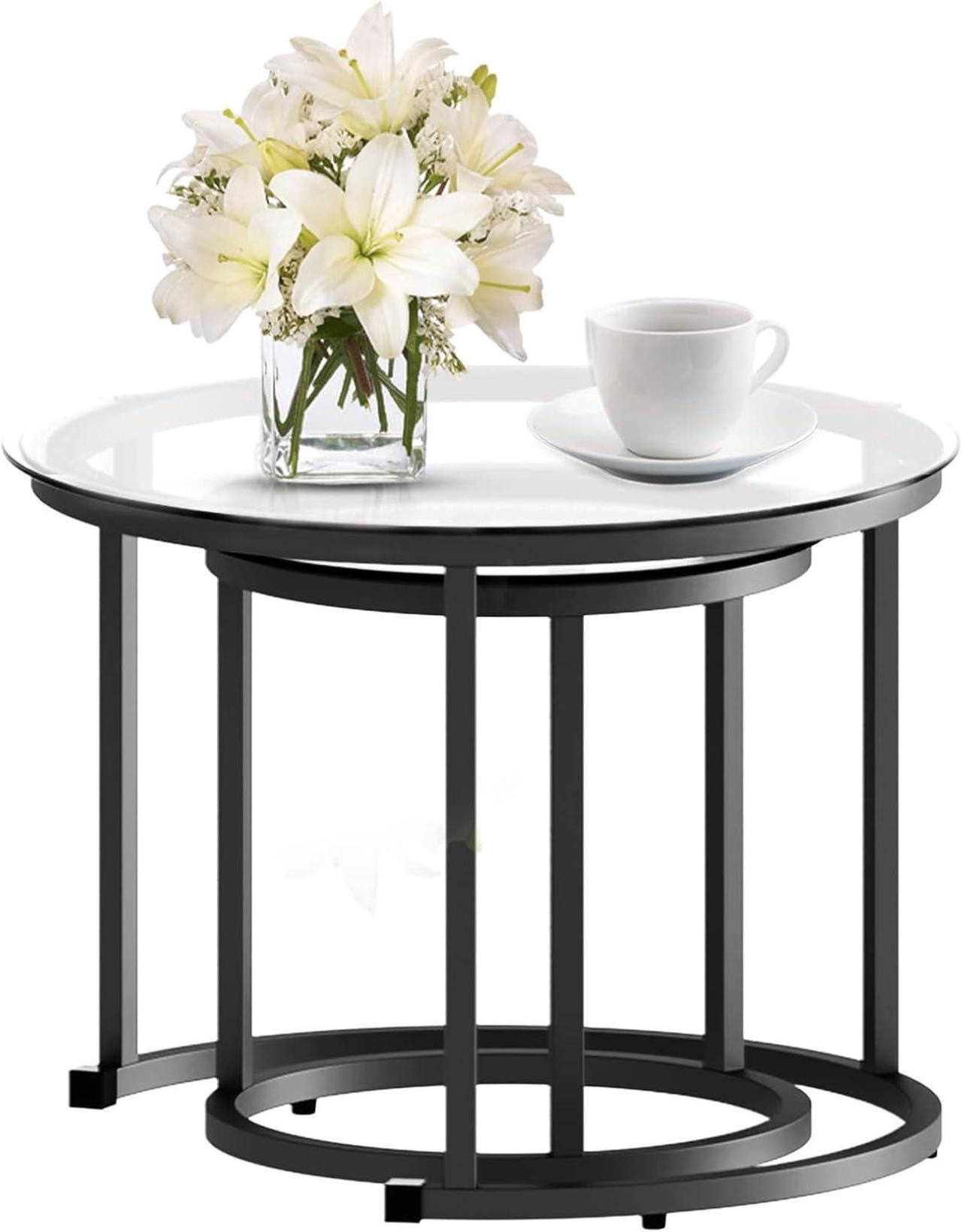 Alt view image 7 of 7 - aboxoo Black Nesting Coffee Glass Table Set of 2, Metal Freme Side End Tables for Living Room Bedroom for Apartment Small Place Modern Industrial Simple, 23.6D x 23.6W x 17.7H in