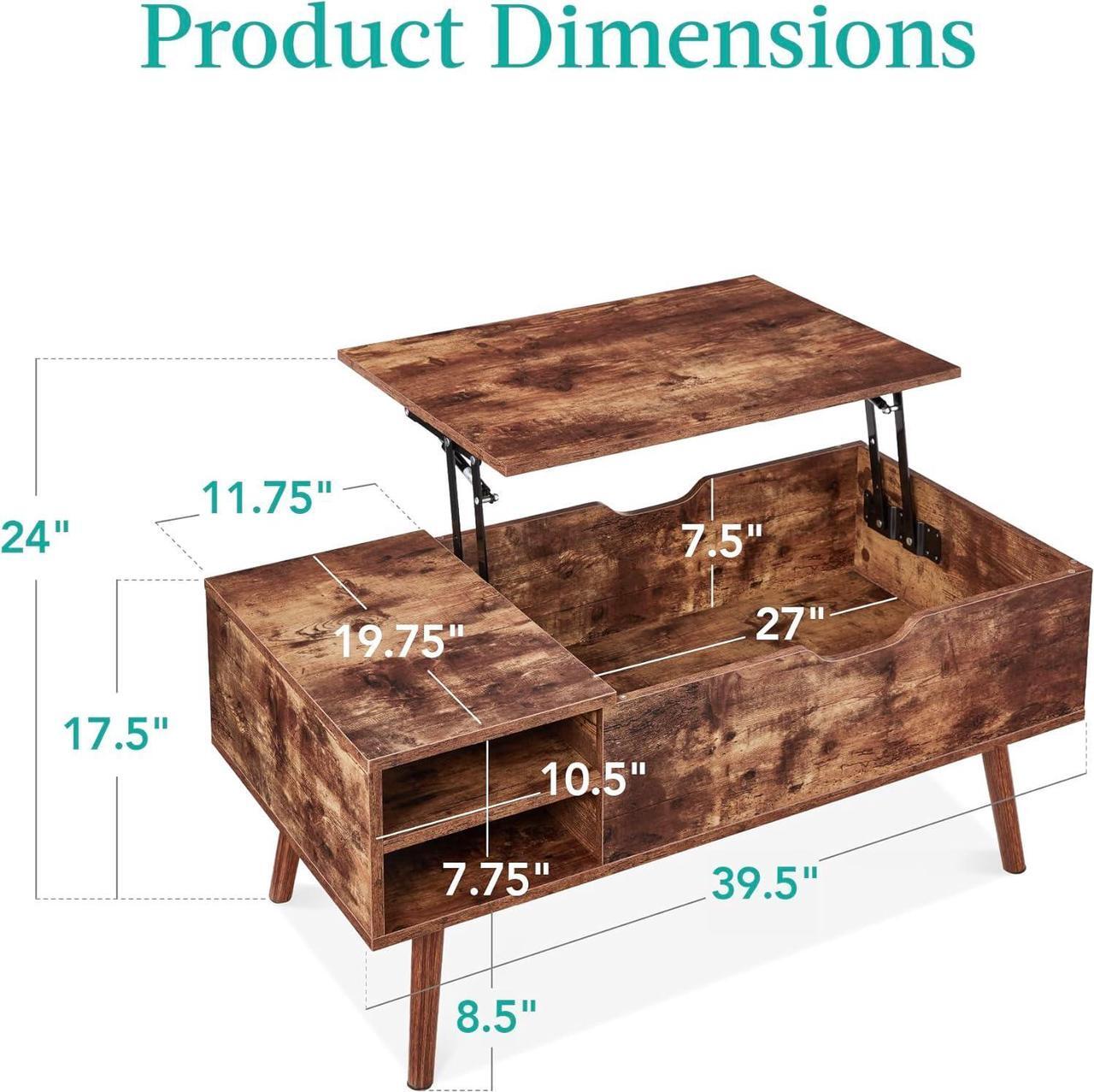Alt view image 2 of 7 - Best Choice Products Lift Top Coffee Table, Wooden Mid-Century Modern Multifunctional Accent Table for Living Room w/Hidden Storage, 2 Cubbies, Removable Shelf - Brown