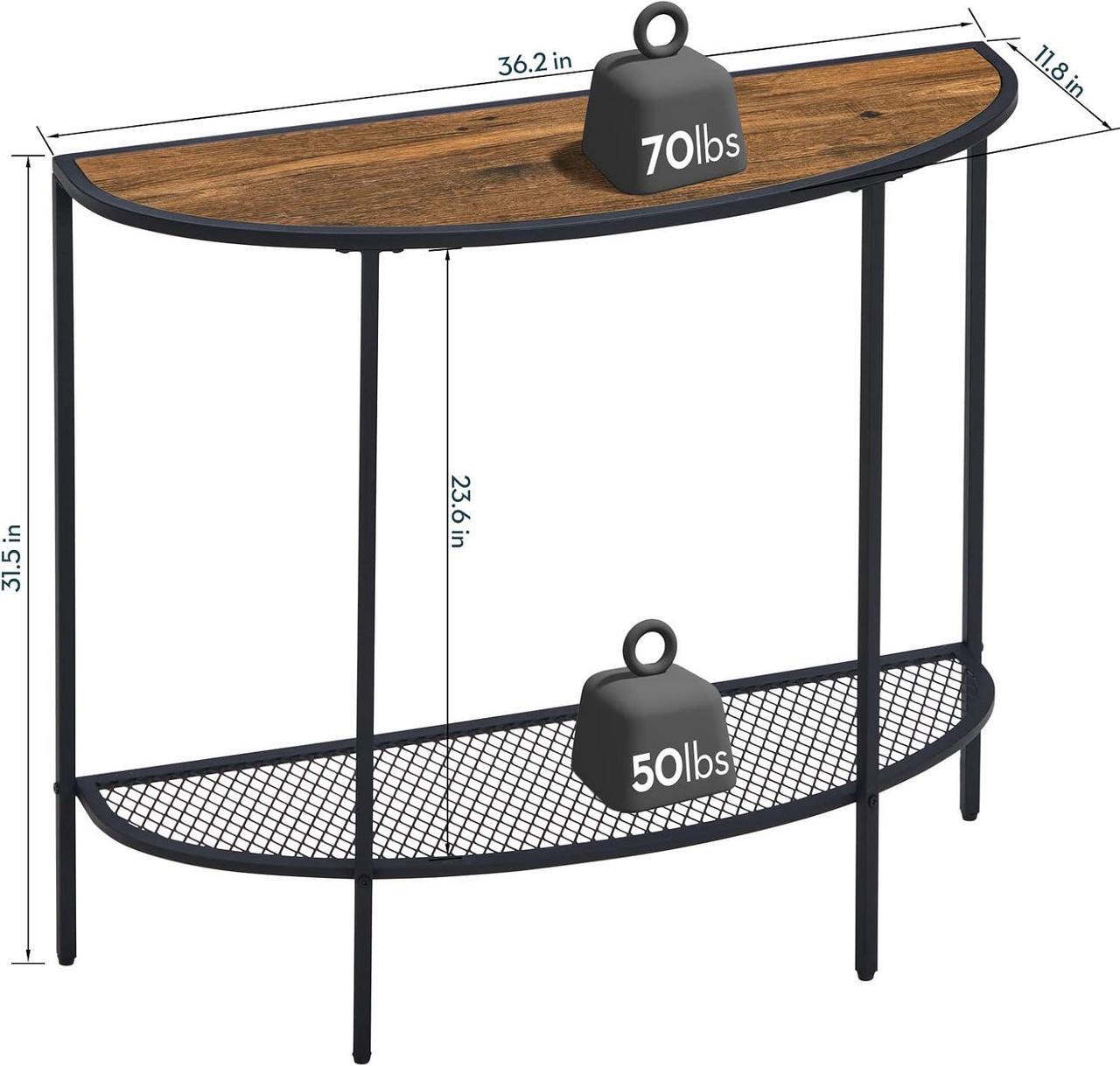 Alt view image 3 of 7 - SAYGOER Console Table 2 Tier Narrow Entryway Table with Storage Half Moon Sofa Couch Table Mid Century Modern Small Entry Way Tables, Easy Assembly, Dark Walnut Top