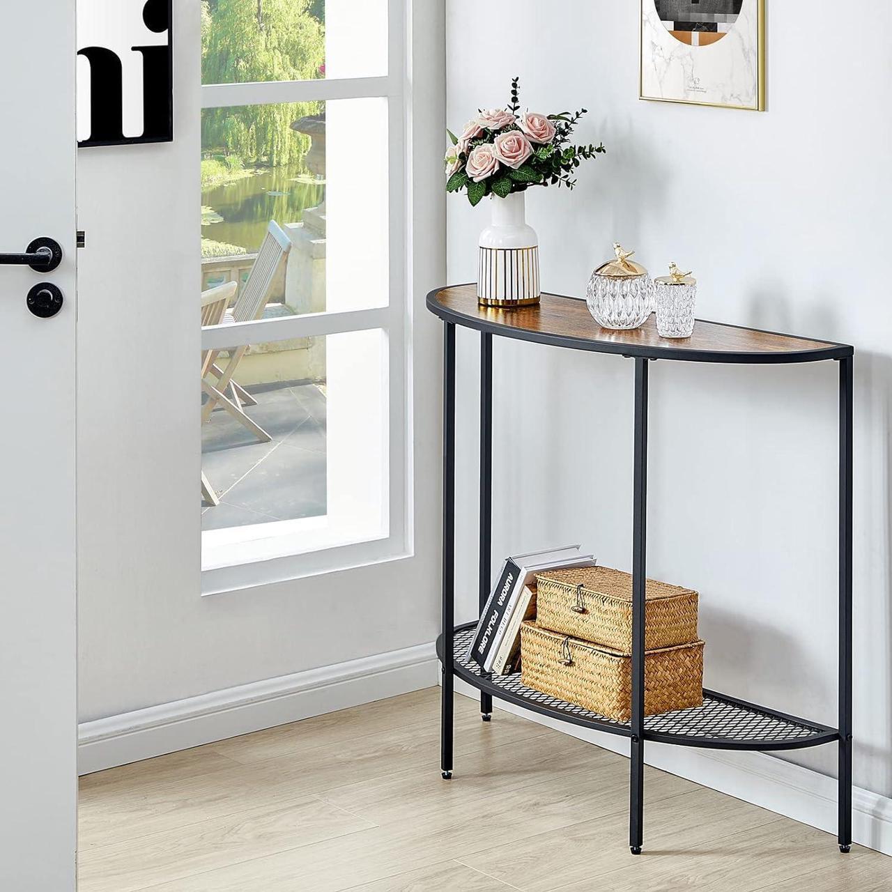 Alt view image 7 of 7 - SAYGOER Console Table 2 Tier Narrow Entryway Table with Storage Half Moon Sofa Couch Table Mid Century Modern Small Entry Way Tables, Easy Assembly, Dark Walnut Top
