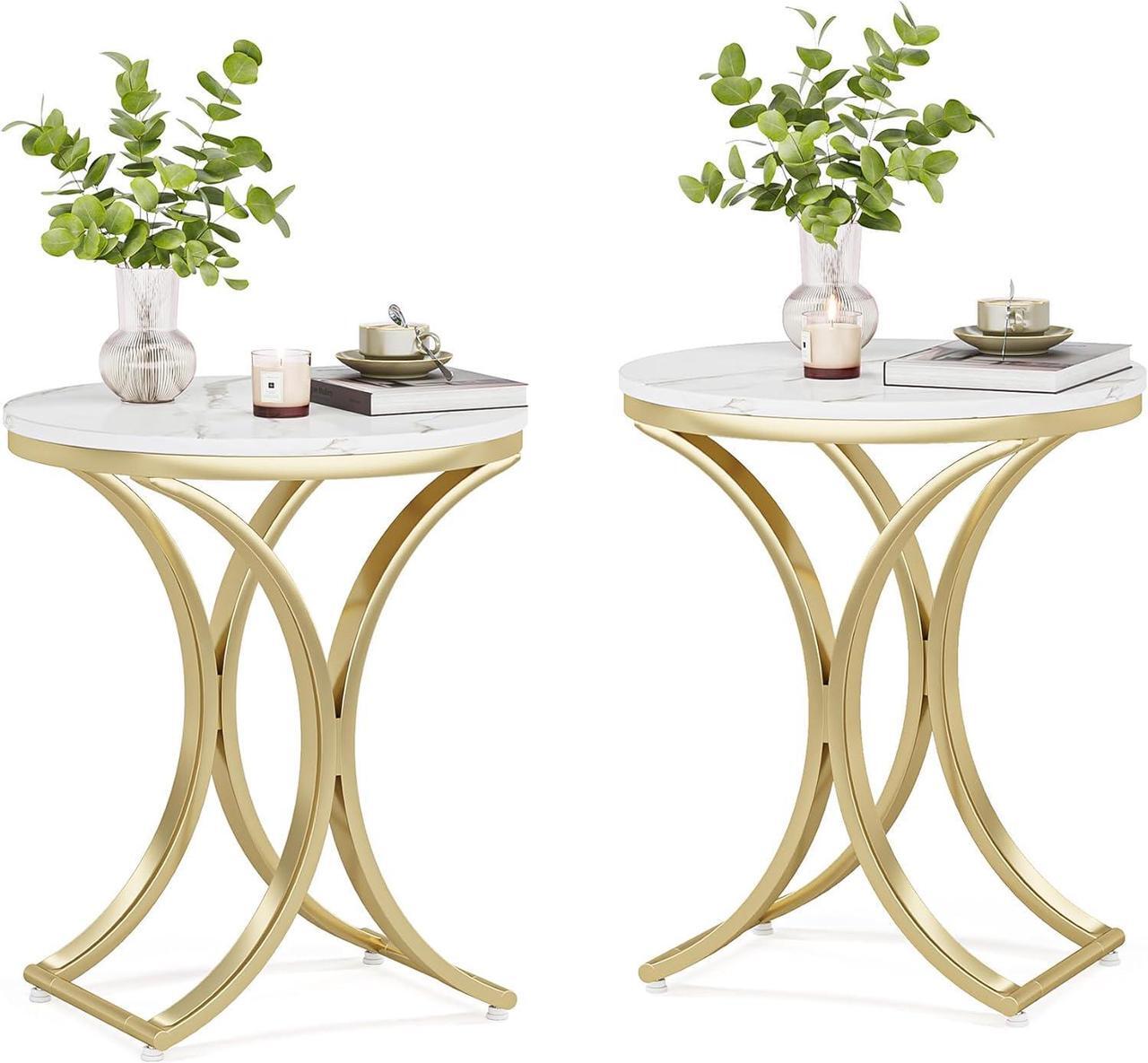 Main image of Tribesigns Small Round Sofa Side Table Set of 2, Contemporary Round Coffee Table, Accent Bedside Table (Faux Marble)