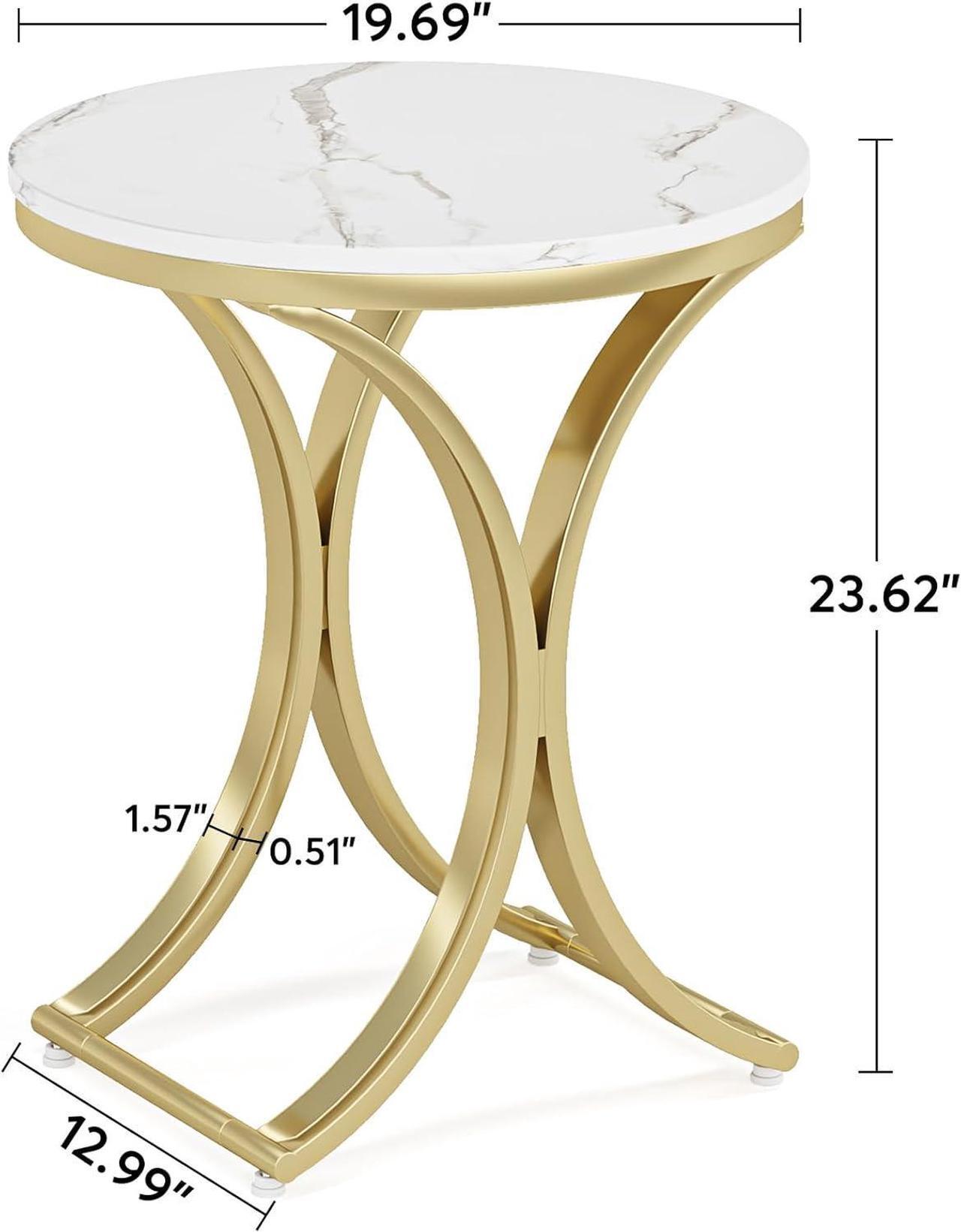 Alt view image 3 of 7 - Tribesigns Small Round Sofa Side Table Set of 2, Contemporary Round Coffee Table, Accent Bedside Table (Faux Marble)