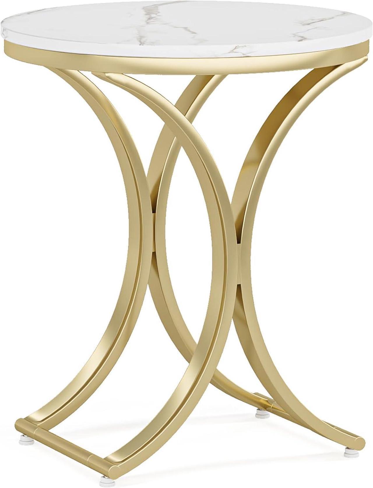 Alt view image 5 of 7 - Tribesigns Small Round Sofa Side Table Set of 2, Contemporary Round Coffee Table, Accent Bedside Table (Faux Marble)
