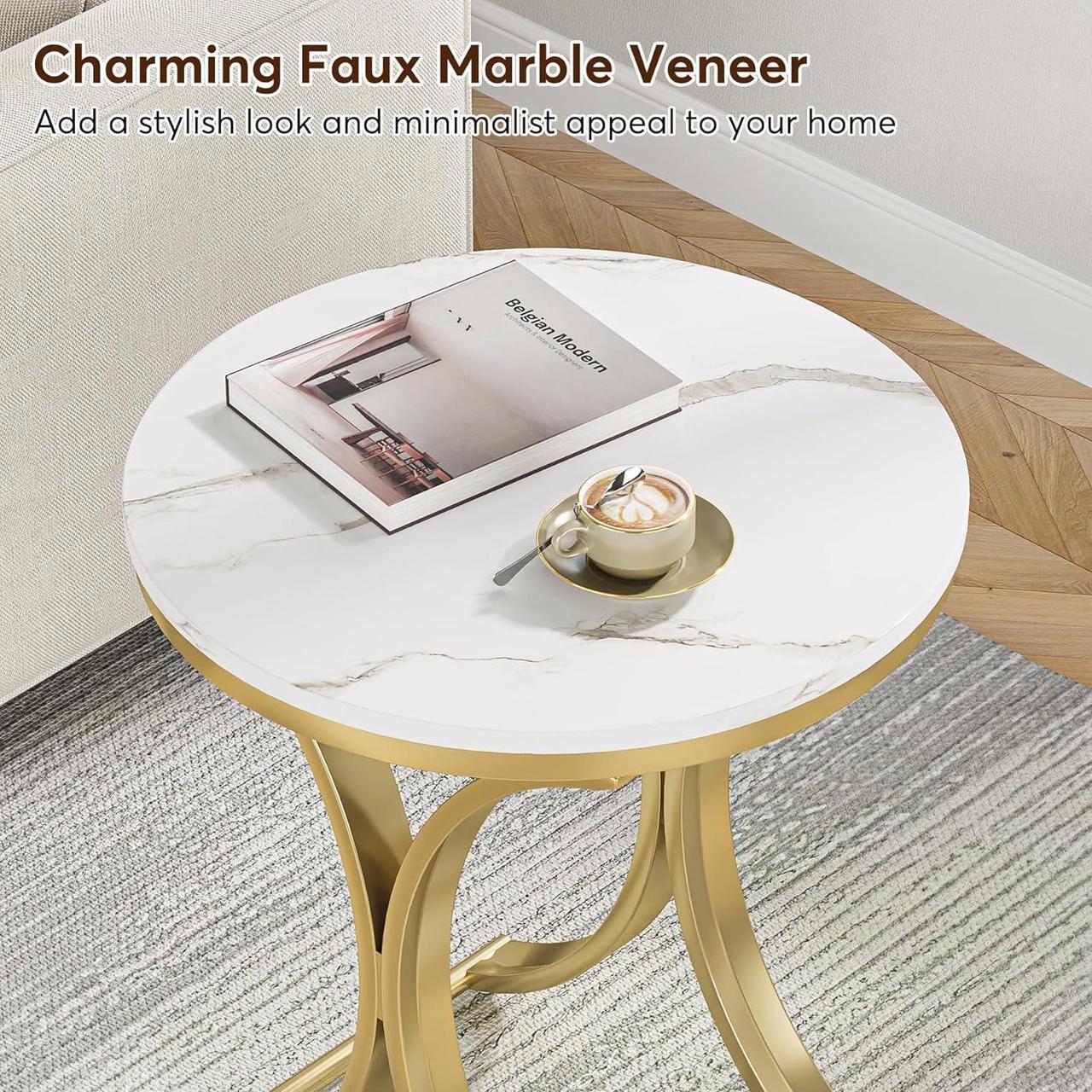 Alt view image 7 of 7 - Tribesigns Small Round Sofa Side Table Set of 2, Contemporary Round Coffee Table, Accent Bedside Table (Faux Marble)