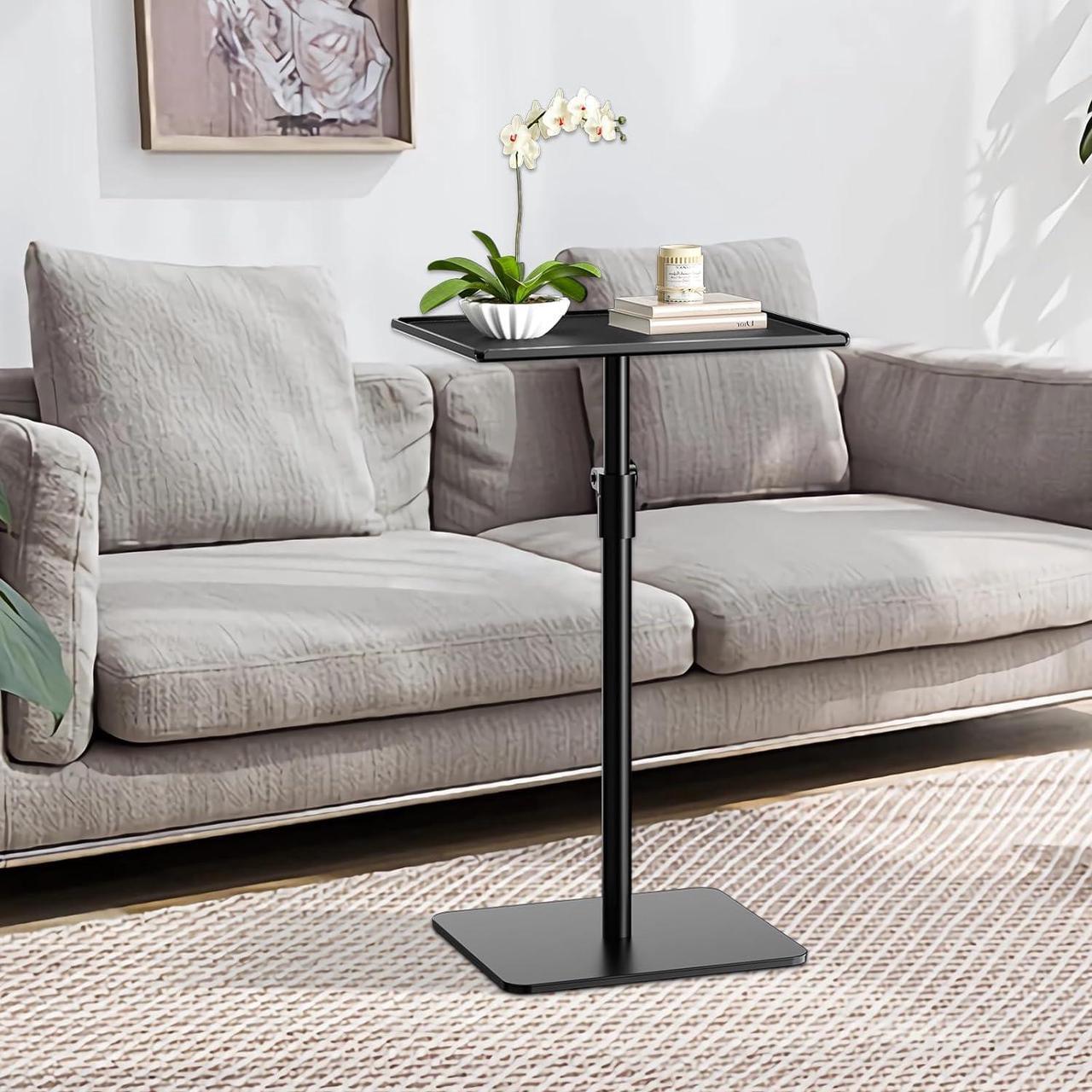 Alt view image 4 of 7 - RCHYFEED Metal End Table,Height Adjustable Tall Side Tables Living Room,Small Side Table for Small Spaces with Matte Black Tray,Square Drink Coffee Tables Sofa Table for Bedroom,Indoor & Outdoor