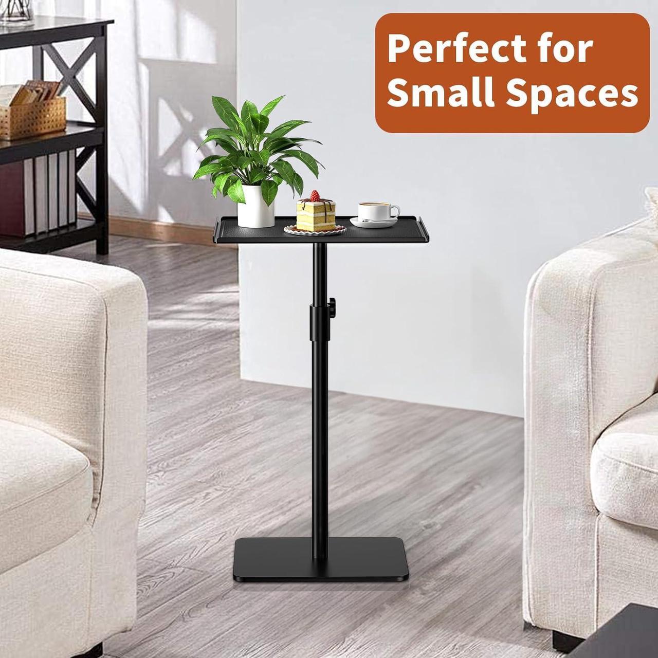 Alt view image 7 of 7 - RCHYFEED Metal End Table,Height Adjustable Tall Side Tables Living Room,Small Side Table for Small Spaces with Matte Black Tray,Square Drink Coffee Tables Sofa Table for Bedroom,Indoor & Outdoor