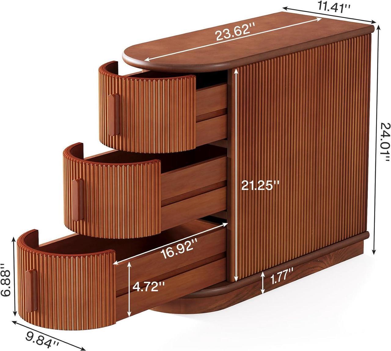 Alt view image 2 of 7 - Tribesigns 3-Drawer Wooden End Table, Modern Sofa Side Table, Narrow Chair Side Table Slim Nightstand for Living Room, Bedroom, Finished Back, No Assembly Required, Walnut