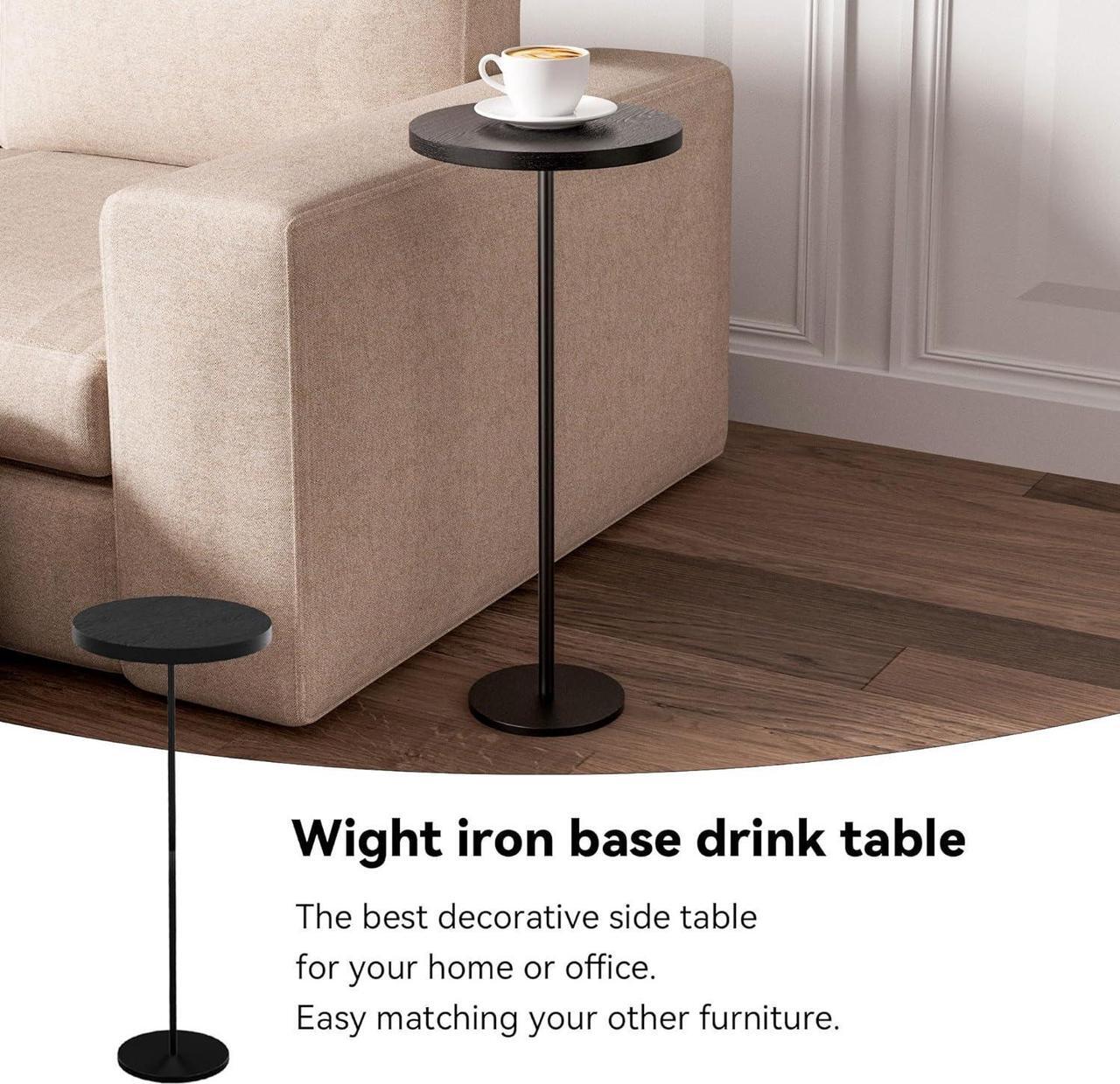 Alt view image 3 of 7 - Round Drink Table Black Side Table, Modern End Table Small Pedestal Table Martini Table for Living Room Bedroom Small Spaces Sofa Couch Chair - Black