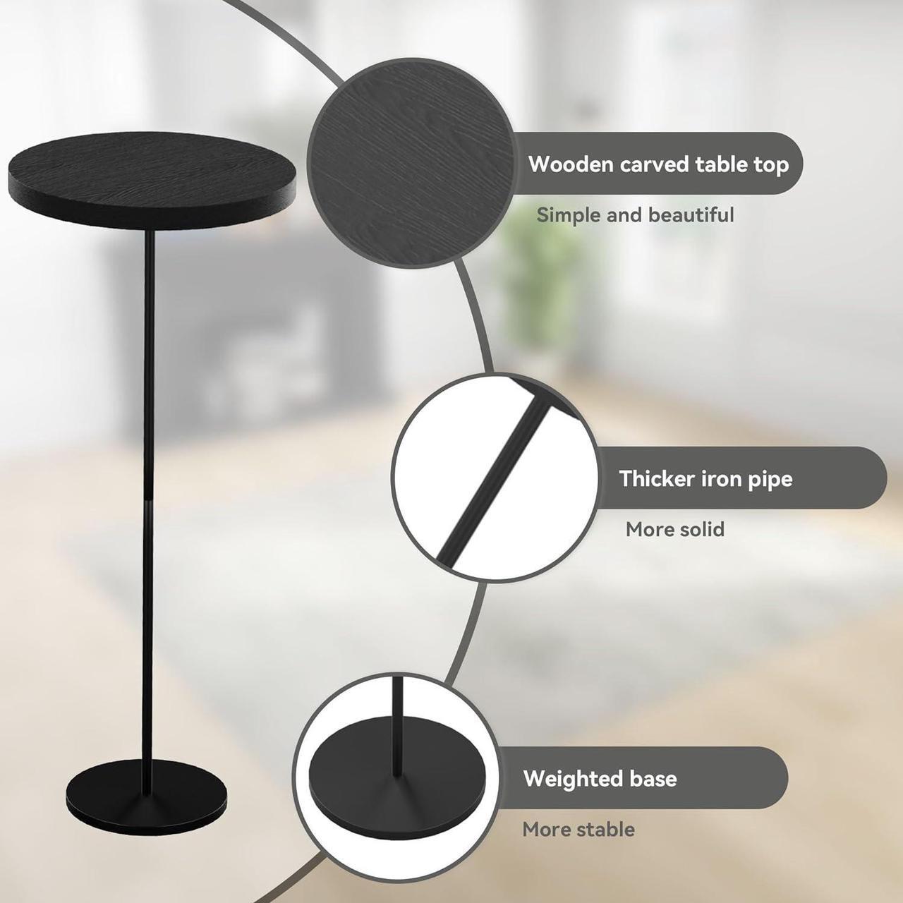 Alt view image 4 of 7 - Round Drink Table Black Side Table, Modern End Table Small Pedestal Table Martini Table for Living Room Bedroom Small Spaces Sofa Couch Chair - Black