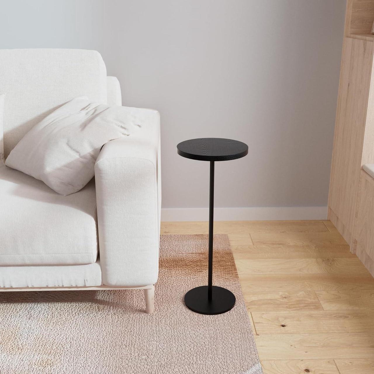Alt view image 6 of 7 - Round Drink Table Black Side Table, Modern End Table Small Pedestal Table Martini Table for Living Room Bedroom Small Spaces Sofa Couch Chair - Black