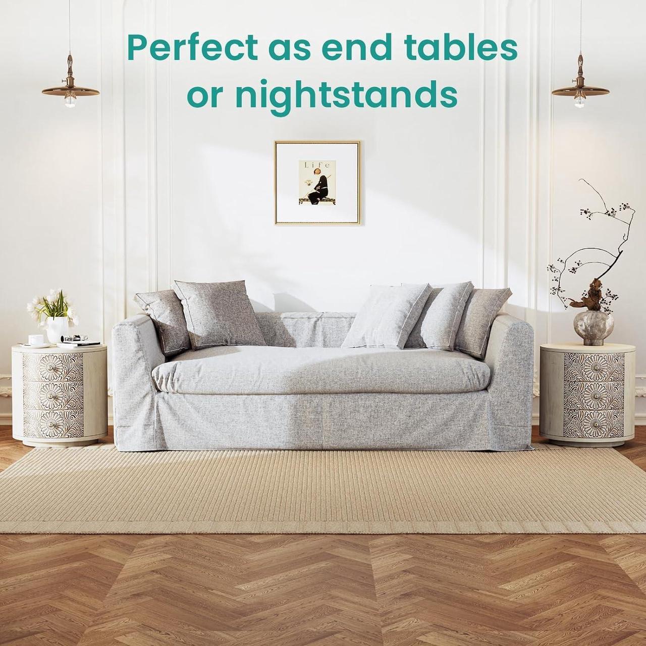 Alt view image 5 of 7 - SUNBURY End Table Living Room Small Side Table w 3 Drawers, Vintage Bedside Table, Elegant Nightstand Small Dresser for Bedroom, Lightweight MDF Accent Table (Floral Texture)