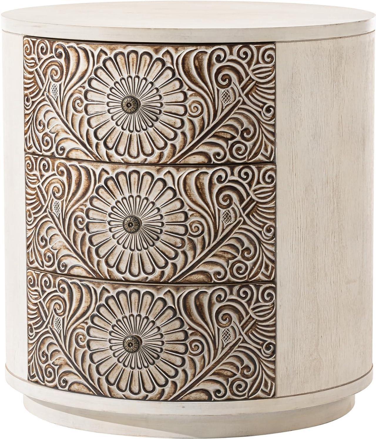 Alt view image 3 of 7 - SUNBURY End Table Living Room Small Side Table w 3 Drawers, Vintage Bedside Table, Elegant Nightstand Small Dresser for Bedroom, Lightweight MDF Accent Table (Floral Texture)