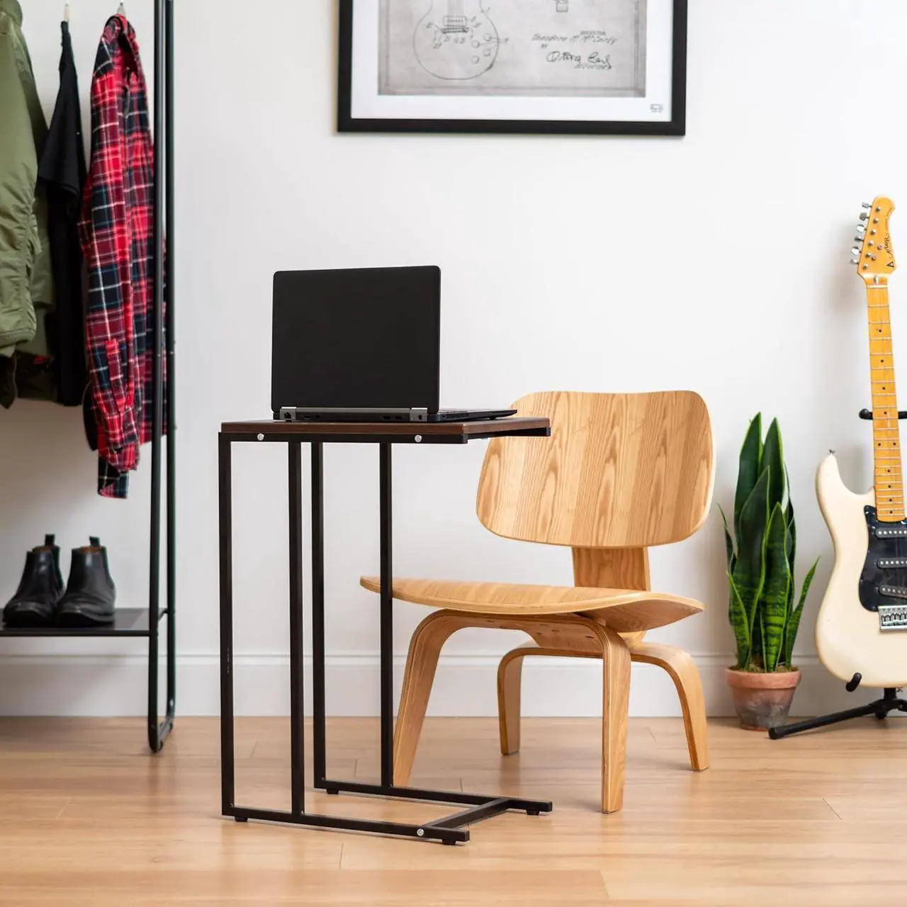Alt view image 7 of 7 - IRIS USA Wood and Metal Frame Side Table, Accent Sofa End Table Coffee Snack, Bedroom Night Stand, Living Room Computer Desk, C-Shape Wide