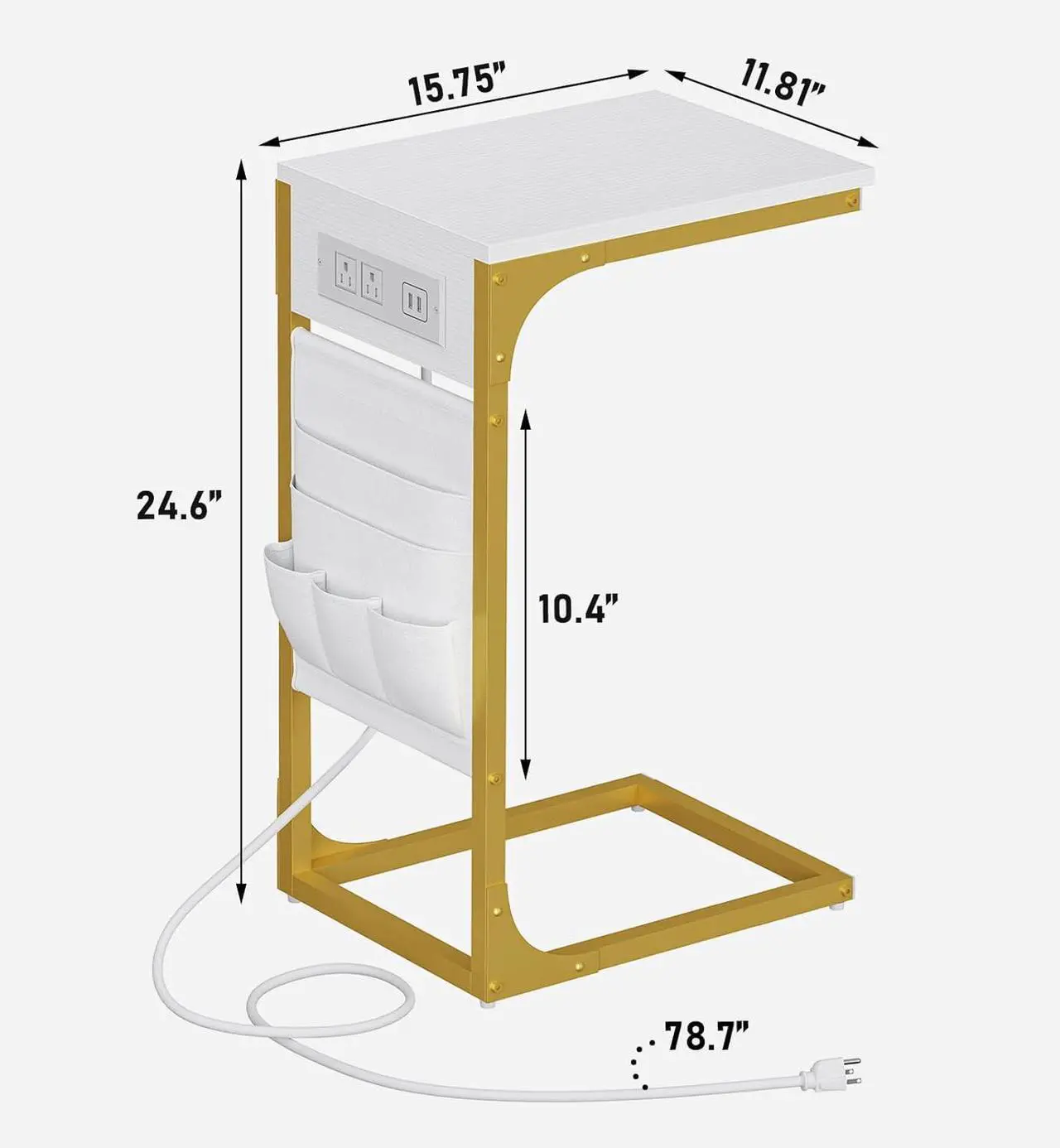 Alt view image 3 of 7 - TUTOTAK C Shaped End Table with Charging Station, Side Table for Sofa, Couch Table with Storage Bag, Set of 2, TV Tray Table with 2 USB Ports and Outlets for Living Room, Bedroom, TB01BWG0242