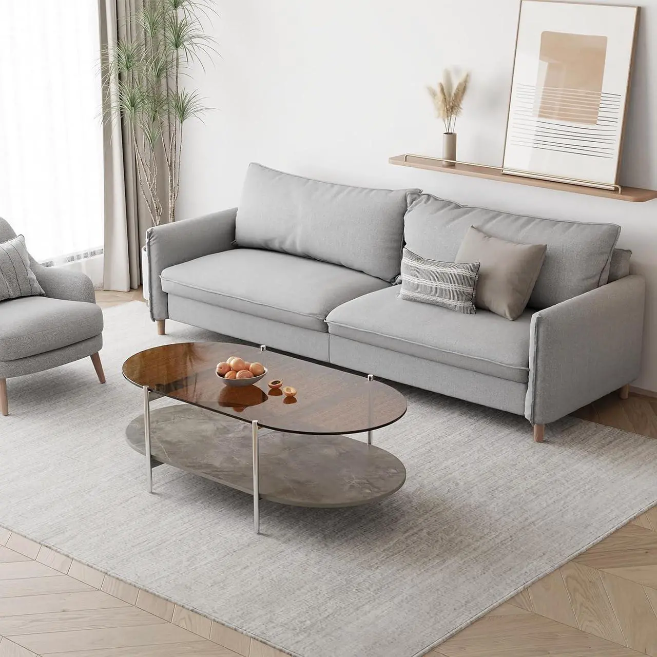Alt view image 4 of 6 - jiexi Tempered Glass & MDF Wood Coffee Table, 2-Tier Modern Side Table with Storage Space, Center Table for Home, Office, Living Room