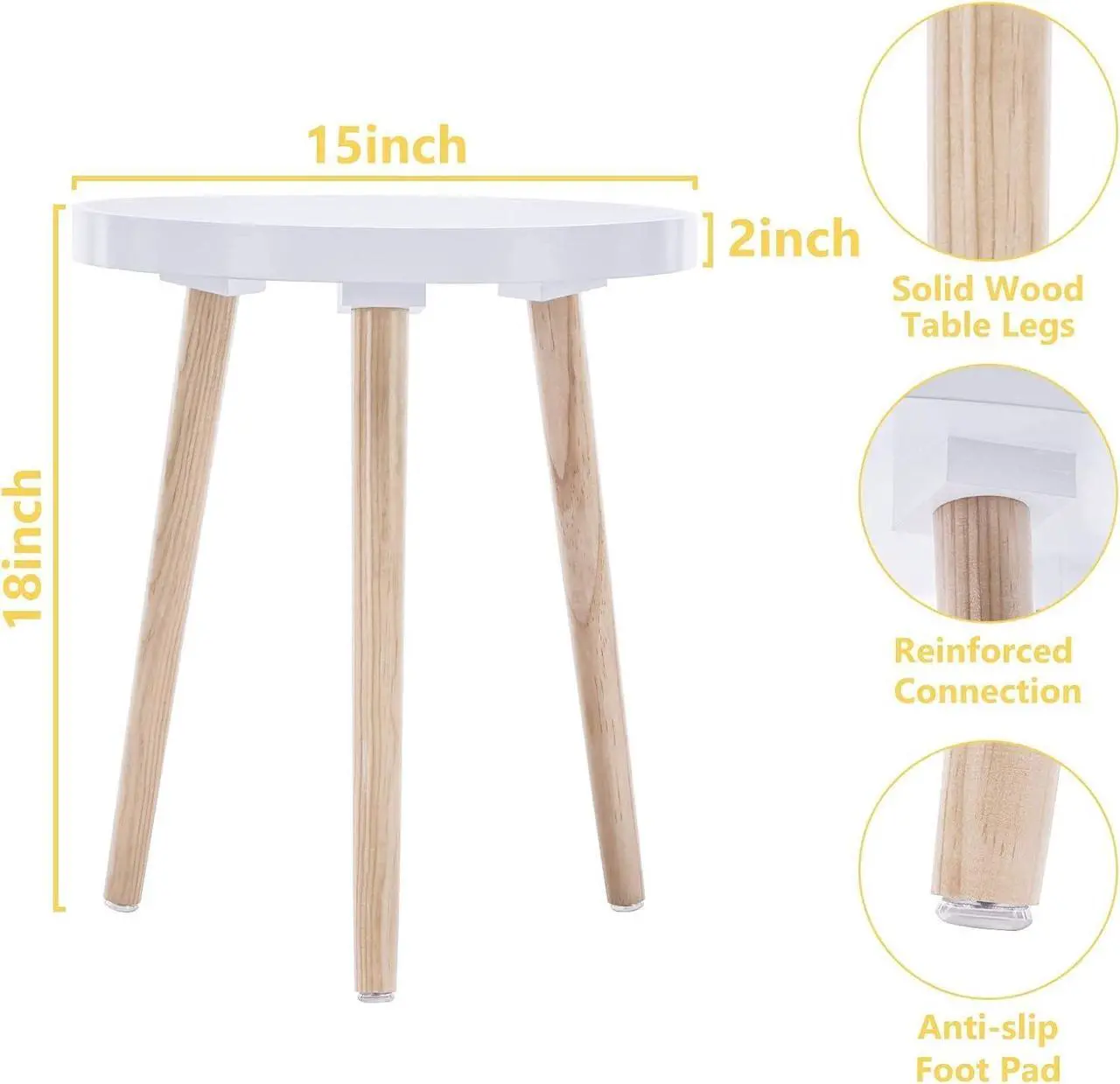 Alt view image 2 of 7 - Apicizon Round Side Table, White Tray Nightstand Coffee End Table for Living Room, Bedroom, Small Spaces, Easy Assembly Bedside Table, 15 x 18 Inches