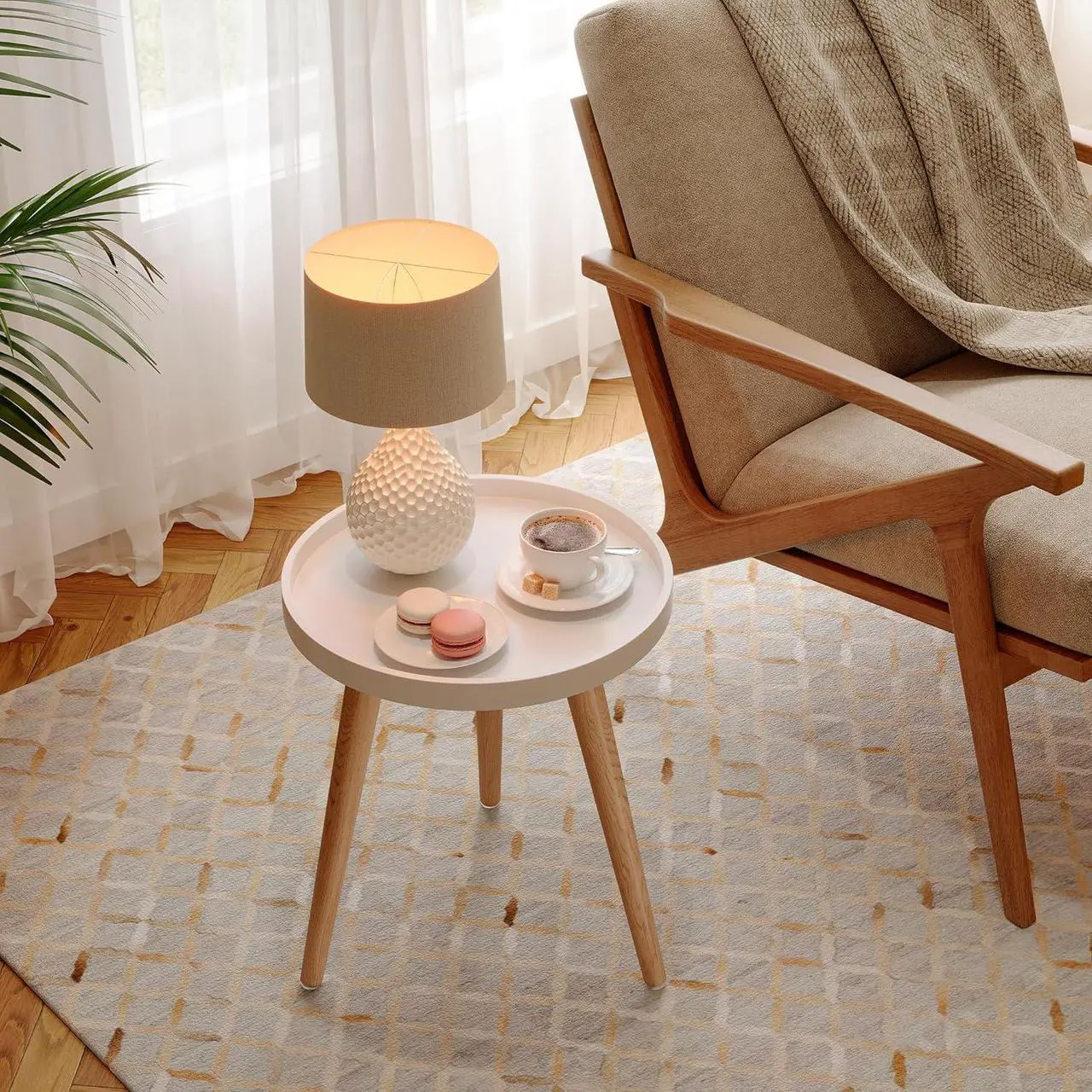 Alt view image 4 of 7 - Apicizon Round Side Table, White Tray Nightstand Coffee End Table for Living Room, Bedroom, Small Spaces, Easy Assembly Bedside Table, 15 x 18 Inches